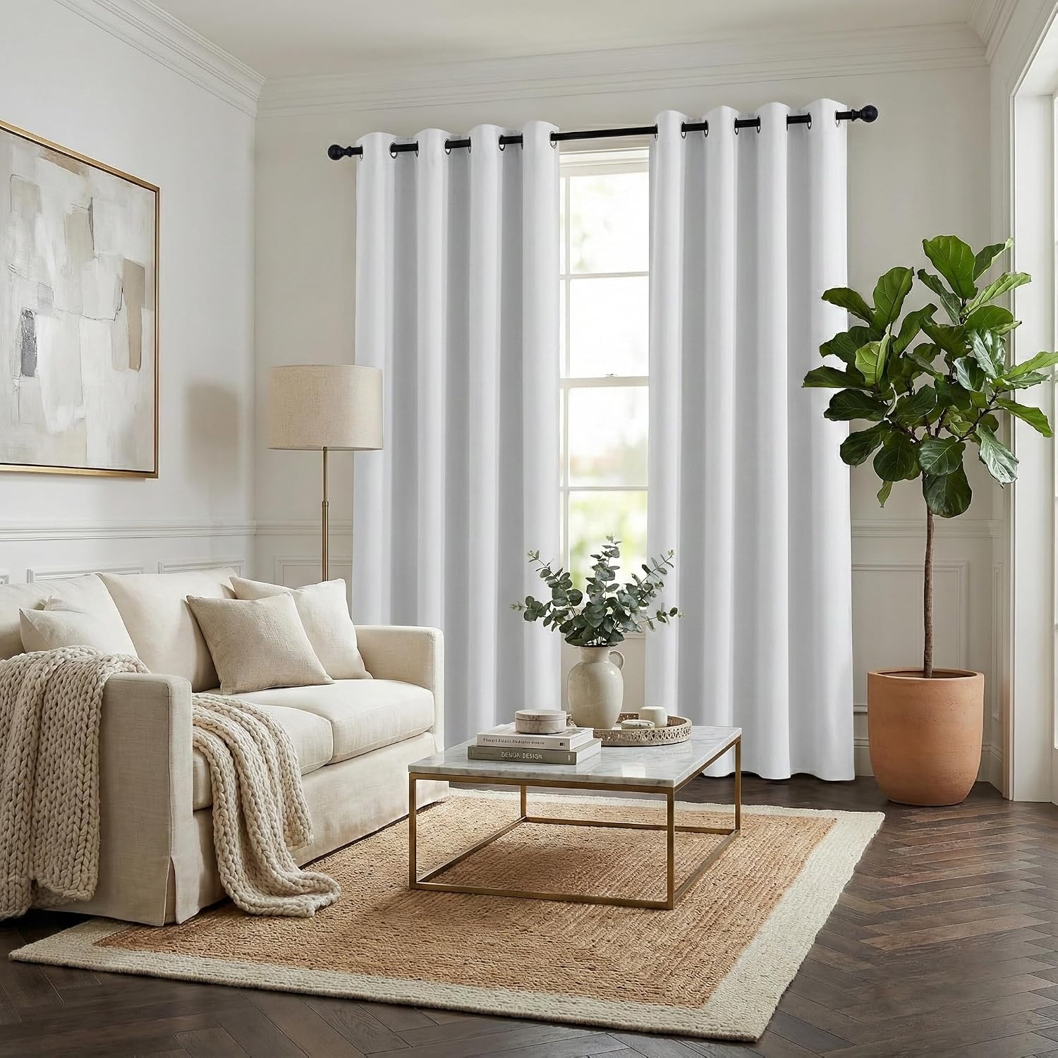 image:imageNICETOWN Boho Floral Curtains 100 Blackout for Living Room Bedroom 96 Inches Long Vintage Flower Drapes Thermal Insulated Soundproof Mid Century Botanica Grommet Window Treatment 52 W 2 PanelsGreyish White