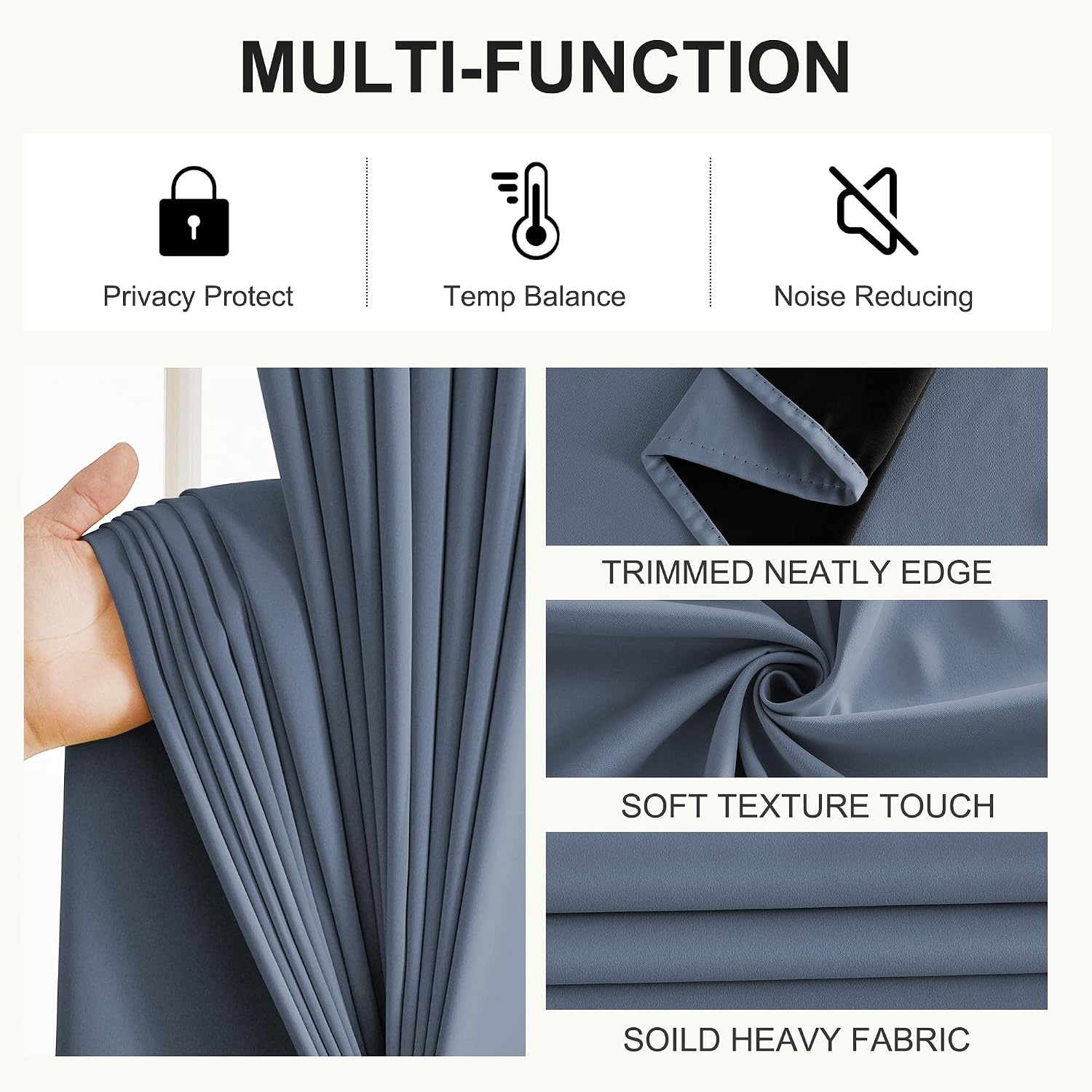 image:imageNICETOWN Boho Floral Curtains 100 Blackout for Living Room Bedroom 96 Inches Long Vintage Flower Drapes Thermal Insulated Soundproof Mid Century Botanica Grommet Window Treatment 52 W 2 PanelsStone Blue