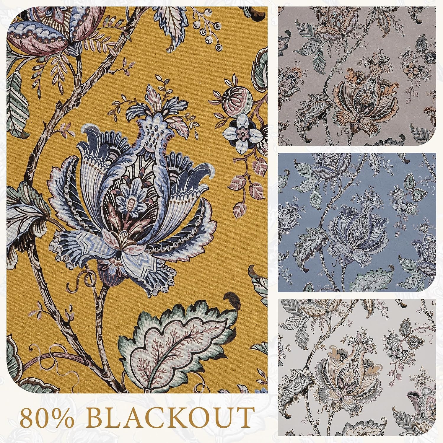 image:imageNICETOWN Boho Floral Curtains 100 Blackout for Living Room Bedroom 96 Inches Long Vintage Flower Drapes Thermal Insulated Soundproof Mid Century Botanica Grommet Window Treatment 52 W 2 PanelsFloral Oak Brown