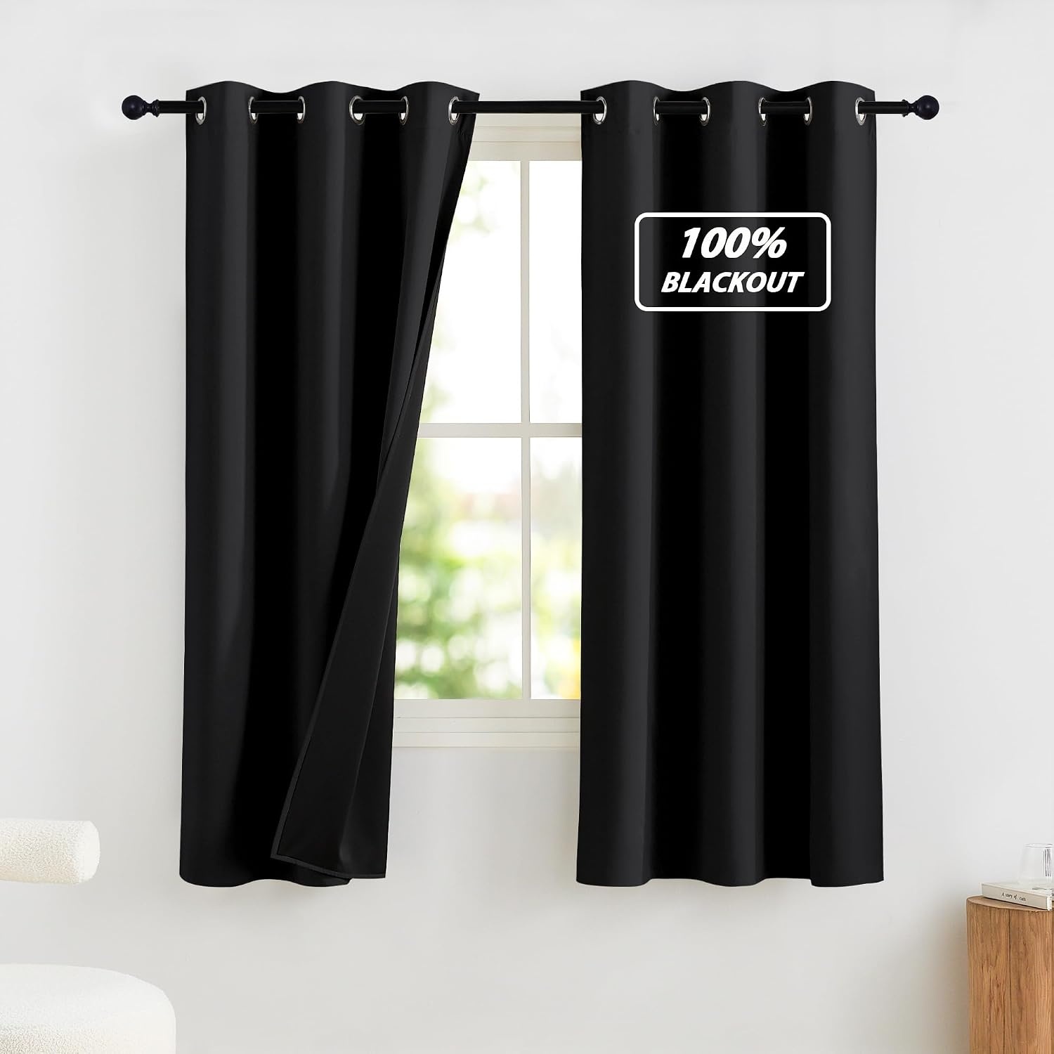 image:imageNICETOWN Boho Floral Curtains 100 Blackout for Living Room Bedroom 96 Inches Long Vintage Flower Drapes Thermal Insulated Soundproof Mid Century Botanica Grommet Window Treatment 52 W 2 PanelsBlack