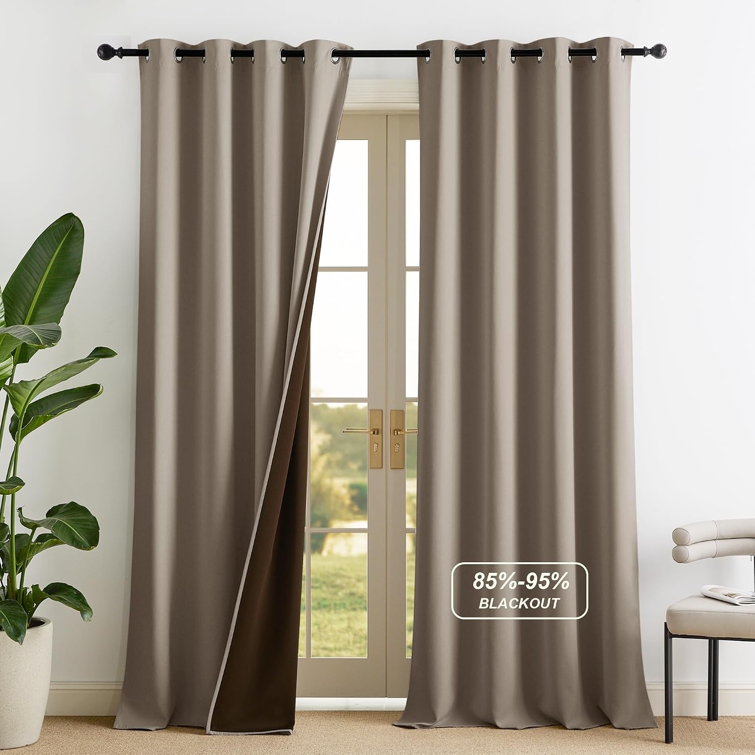 image:imageNICETOWN Boho Floral Curtains 100 Blackout for Living Room Bedroom 96 Inches Long Vintage Flower Drapes Thermal Insulated Soundproof Mid Century Botanica Grommet Window Treatment 52 W 2 PanelsCappuccino