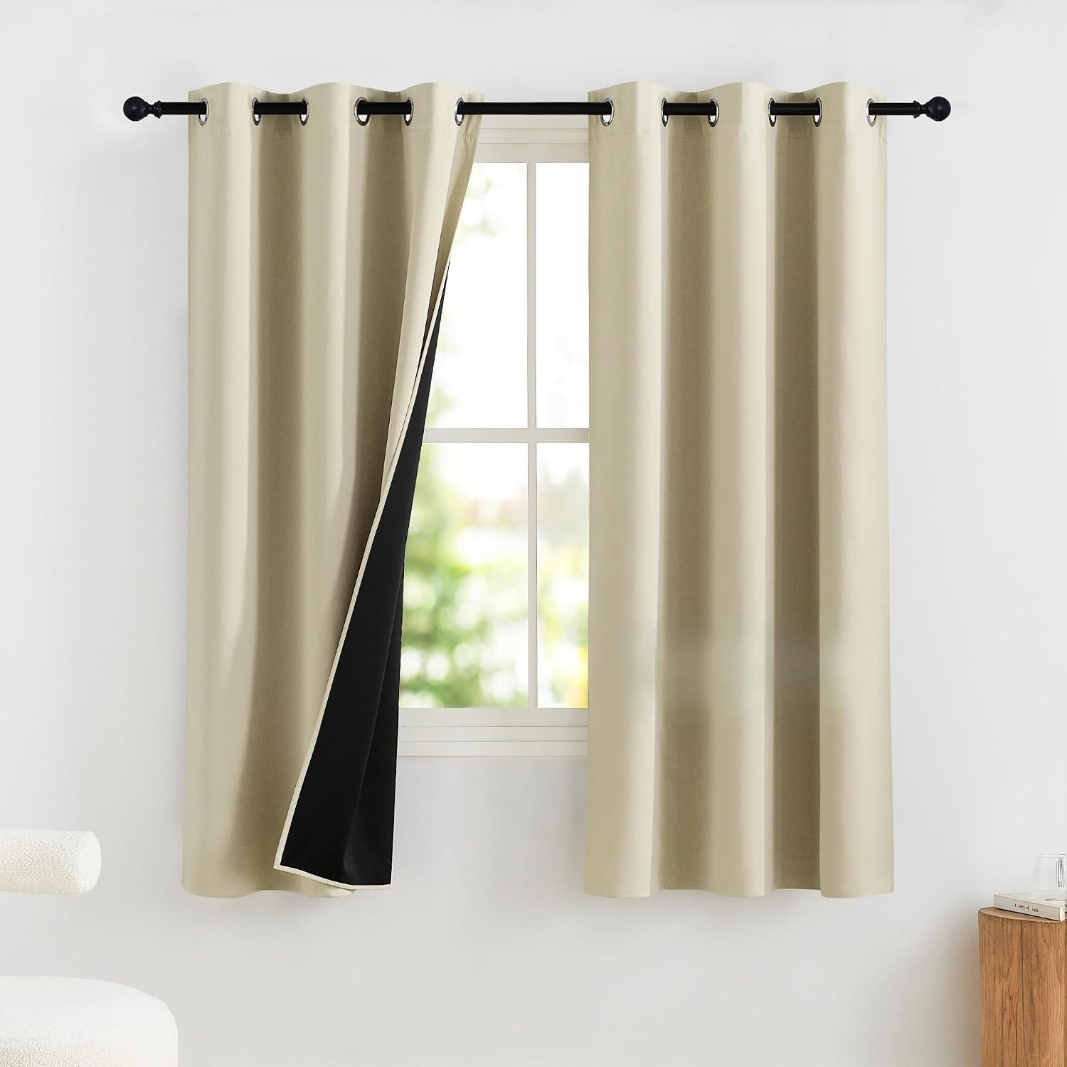 image:imageNICETOWN Boho Floral Curtains 100 Blackout for Living Room Bedroom 96 Inches Long Vintage Flower Drapes Thermal Insulated Soundproof Mid Century Botanica Grommet Window Treatment 52 W 2 PanelsCream