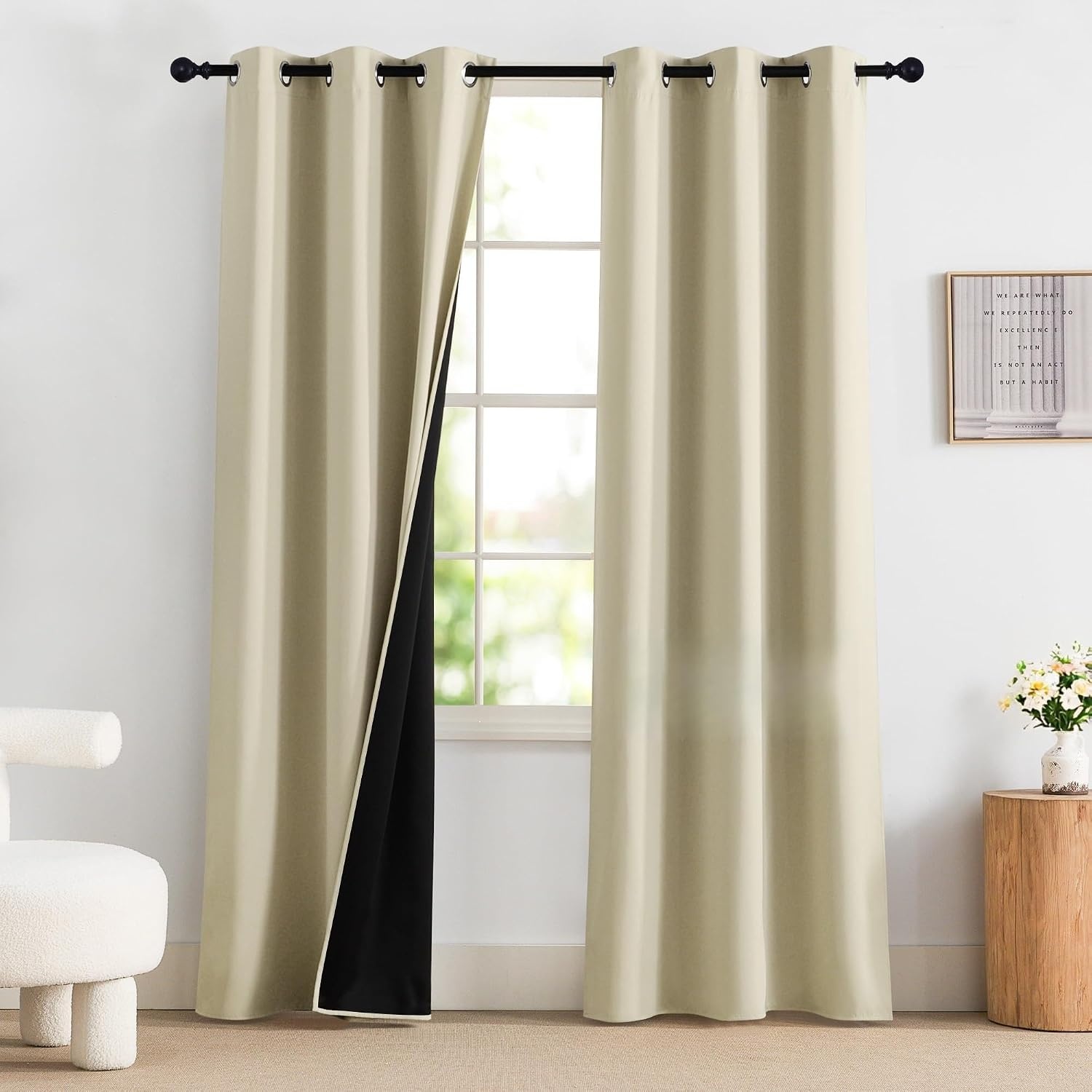 image:imageNICETOWN Boho Floral Curtains 100 Blackout for Living Room Bedroom 96 Inches Long Vintage Flower Drapes Thermal Insulated Soundproof Mid Century Botanica Grommet Window Treatment 52 W 2 PanelsCream