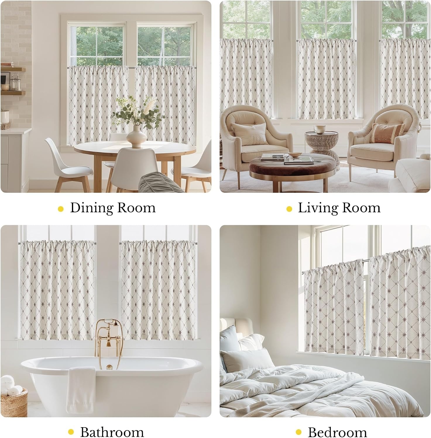 image:imageNICETOWN Farmhouse Geometric Curtains 96 inches Long Natural Linen Semi Sheer 250GSM Diamond Pattern Pocket amp Back Tab Window Treatments Light Filtering for Living Room W52 x L96 2 PanelsNatural