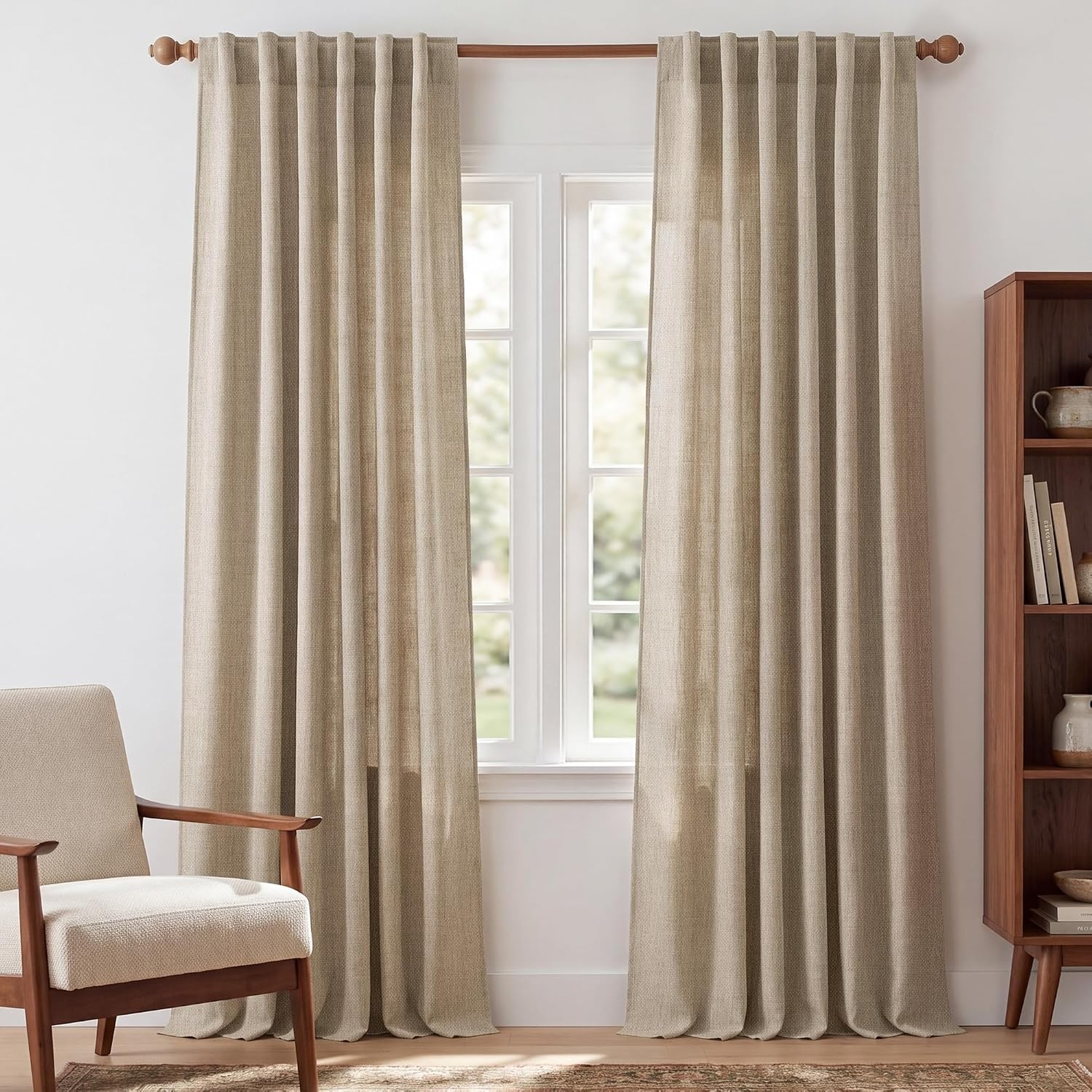 image:imageNICETOWN Natural Faux Linen Curtains 63 Inch Length 2 Panels W55xL63Khaki