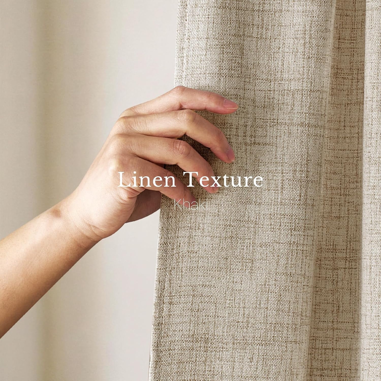 image:imageNICETOWN Natural Faux Linen Curtains 63 Inch Length 2 Panels W55xL63Khaki