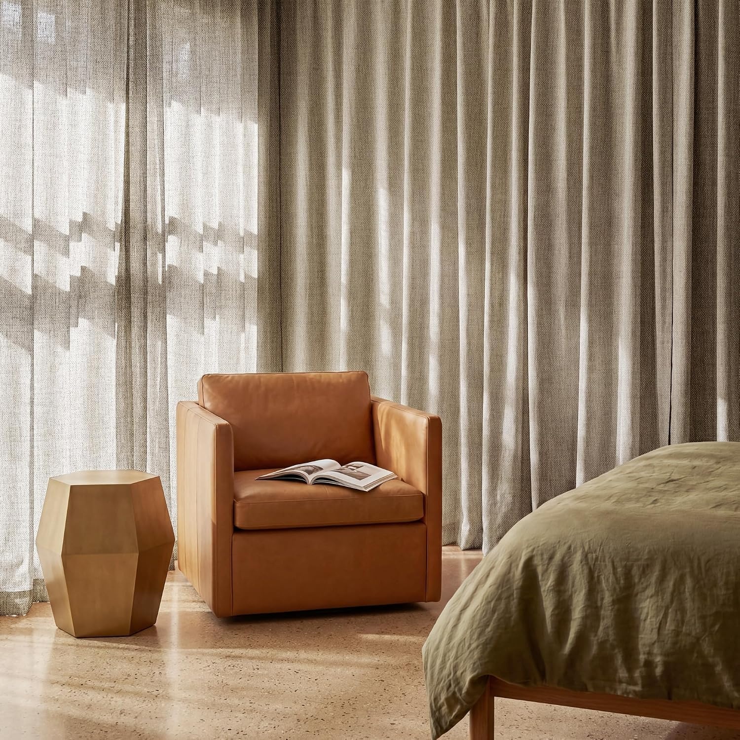 image:imageNICETOWN Natural Faux Linen Curtains 63 Inch Length 2 Panels W55xL63Khaki