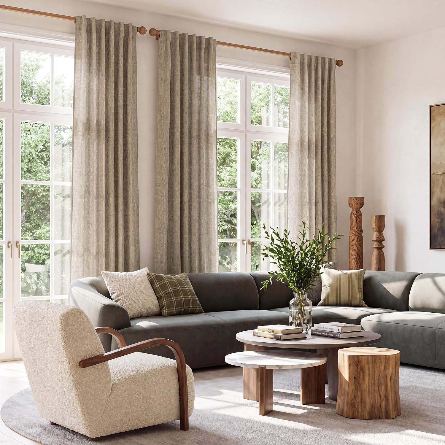 image:imageNICETOWN Natural Faux Linen Curtains 63 Inch Length 2 Panels W55xL63Khaki