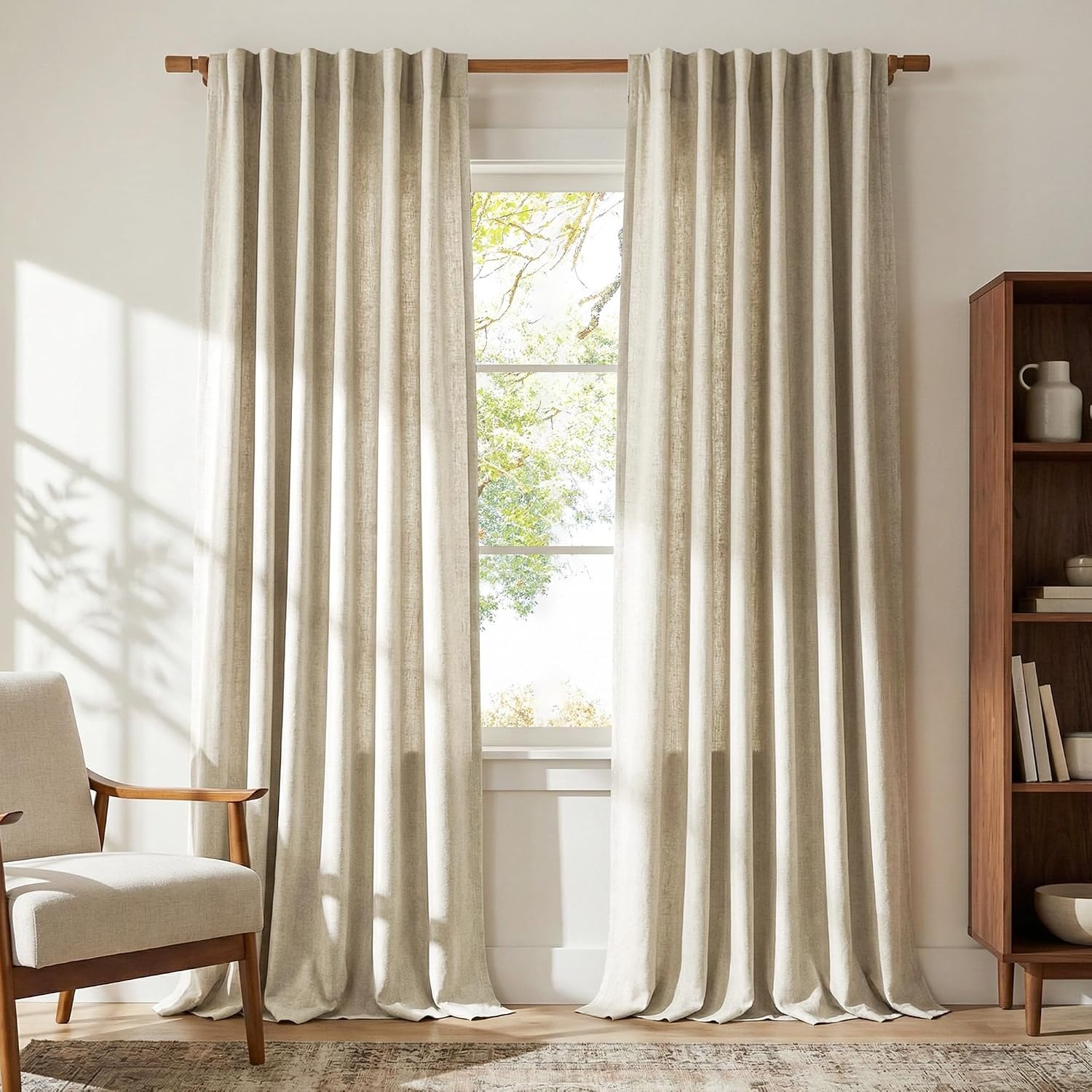 image:imageNICETOWN Natural Faux Linen Curtains 63 Inch Length 2 Panels W55xL63Linen