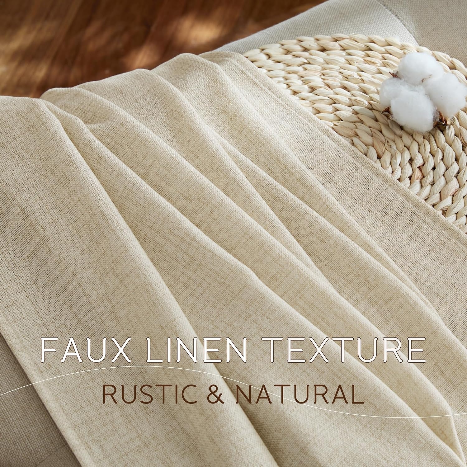 image:imageNICETOWN Natural Faux Linen Curtains 63 Inch Length 2 Panels W55xL63Linen