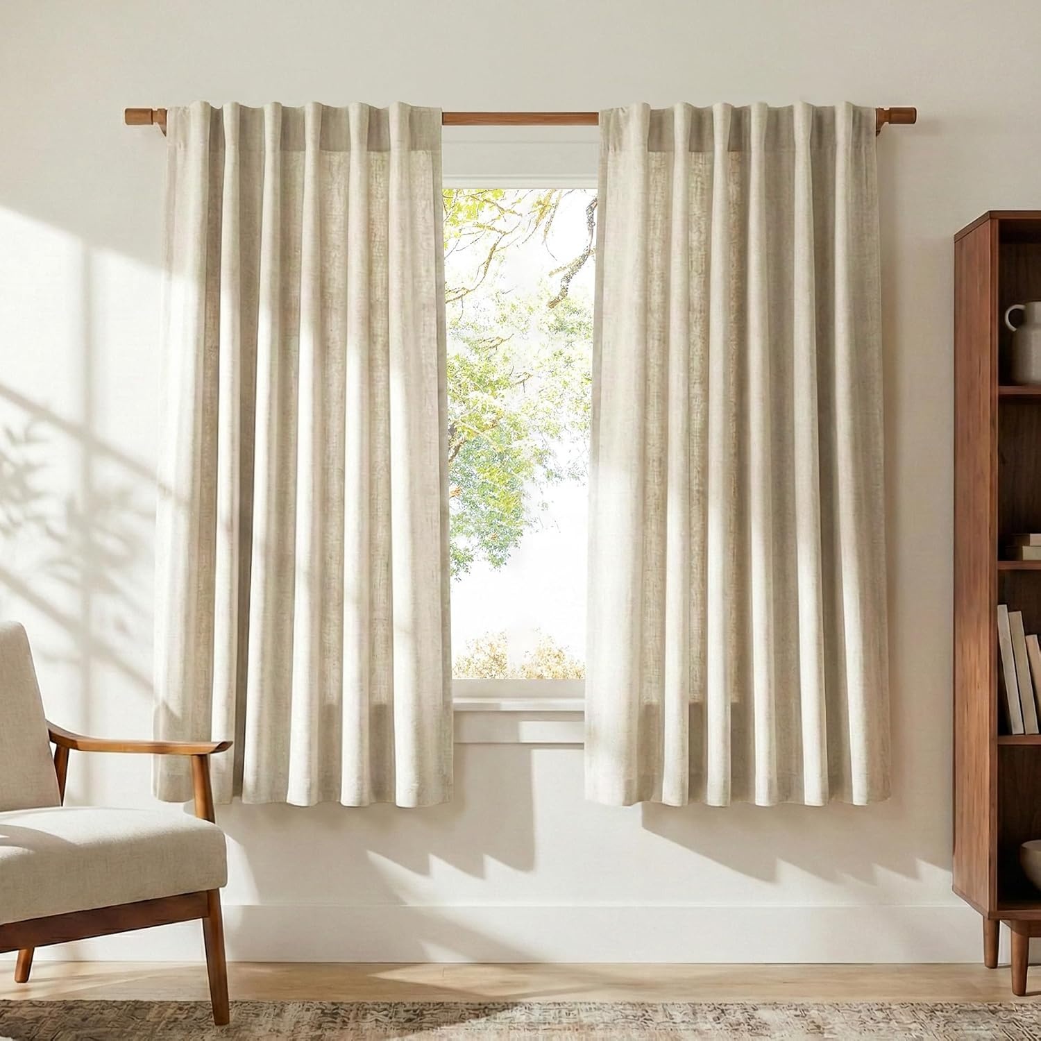 image:imageNICETOWN Natural Faux Linen Curtains 63 Inch Length 2 Panels W55xL63Linen