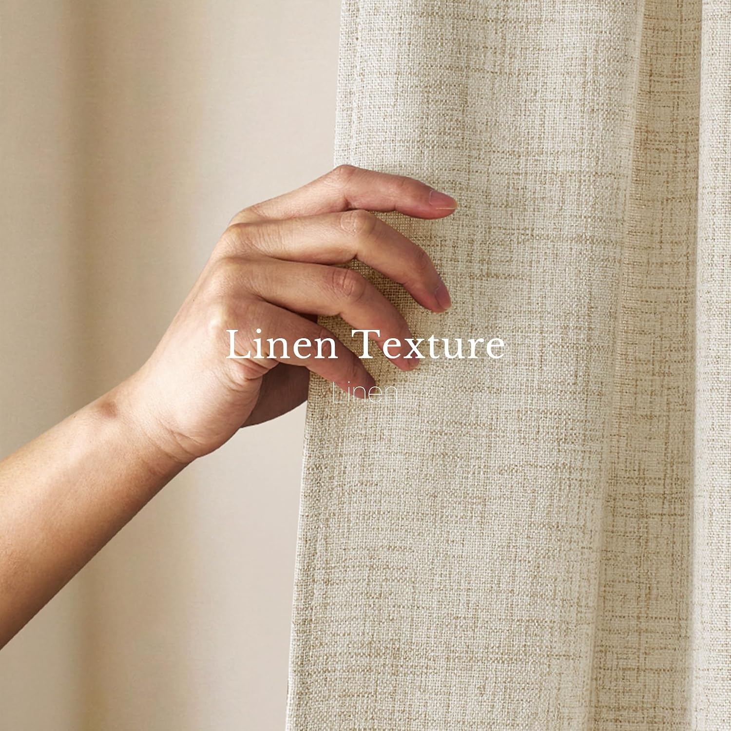 image:imageNICETOWN Natural Faux Linen Curtains 63 Inch Length 2 Panels W55xL63Linen