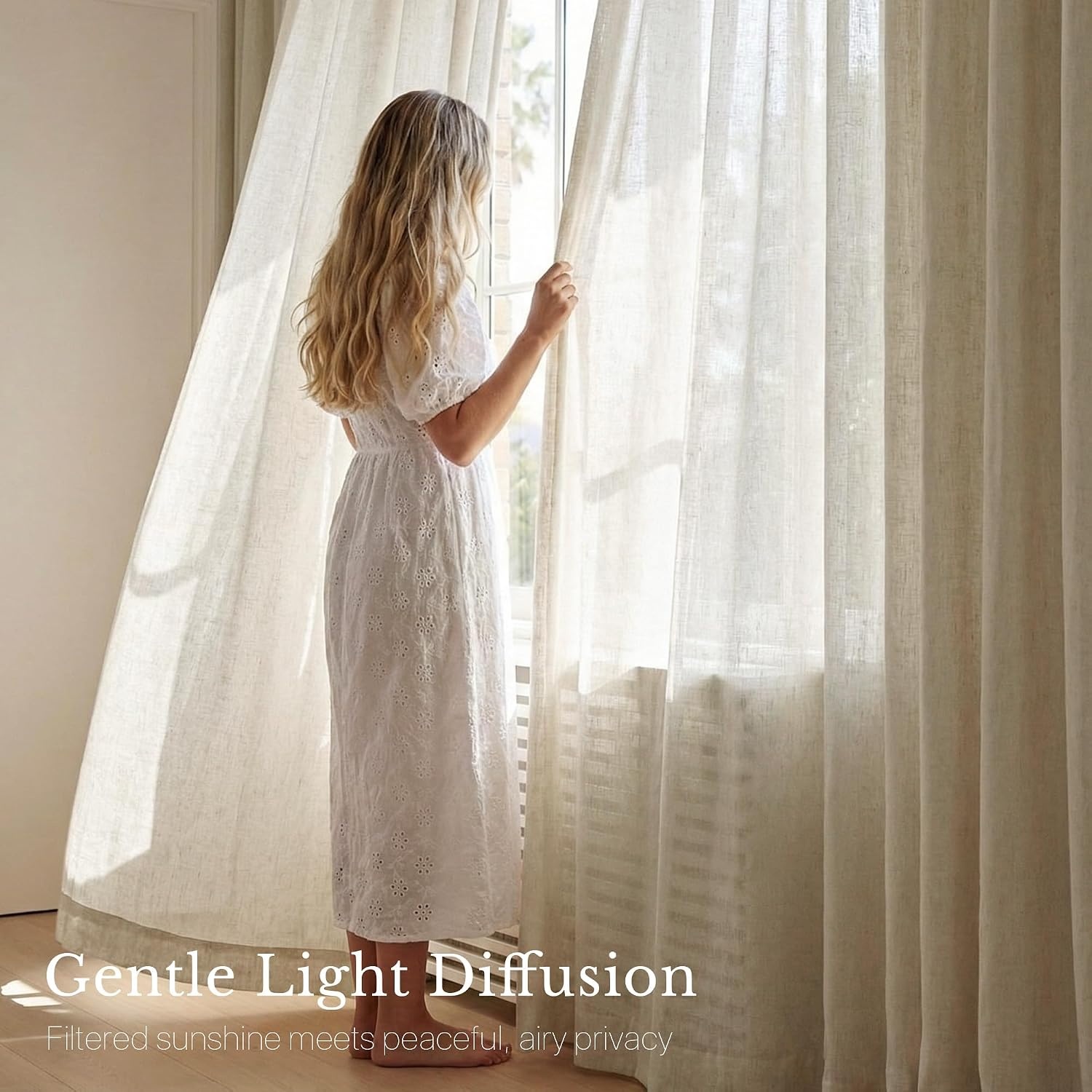 image:imageNICETOWN Natural Faux Linen Curtains 63 Inch Length 2 Panels W55xL63Linen