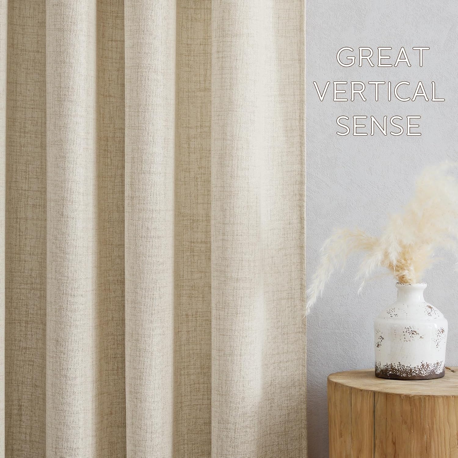 image:imageNICETOWN Natural Faux Linen Curtains 63 Inch Length 2 Panels W55xL63Linen