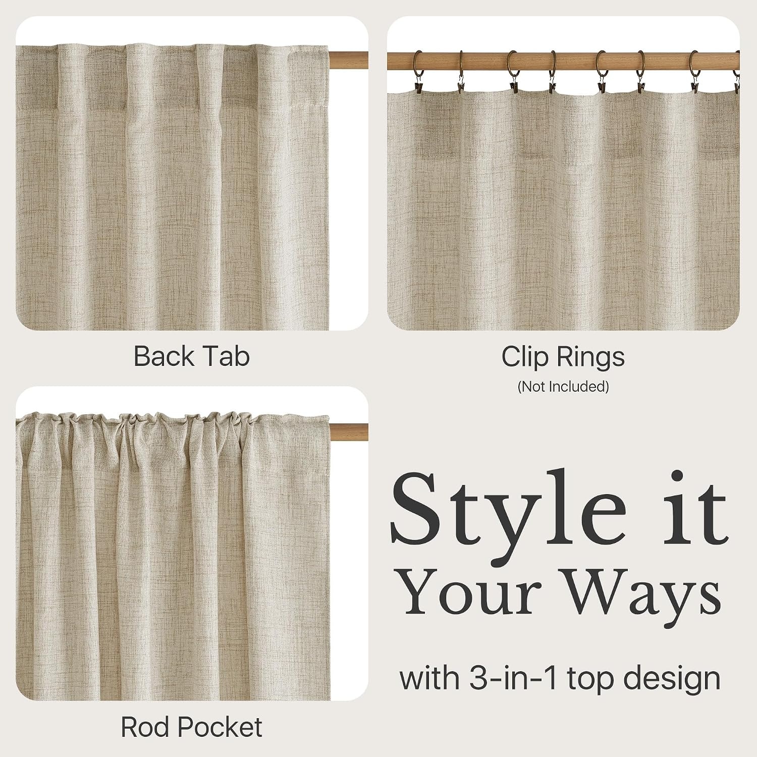 image:imageNICETOWN Natural Faux Linen Curtains 63 Inch Length 2 Panels W55xL63Linen