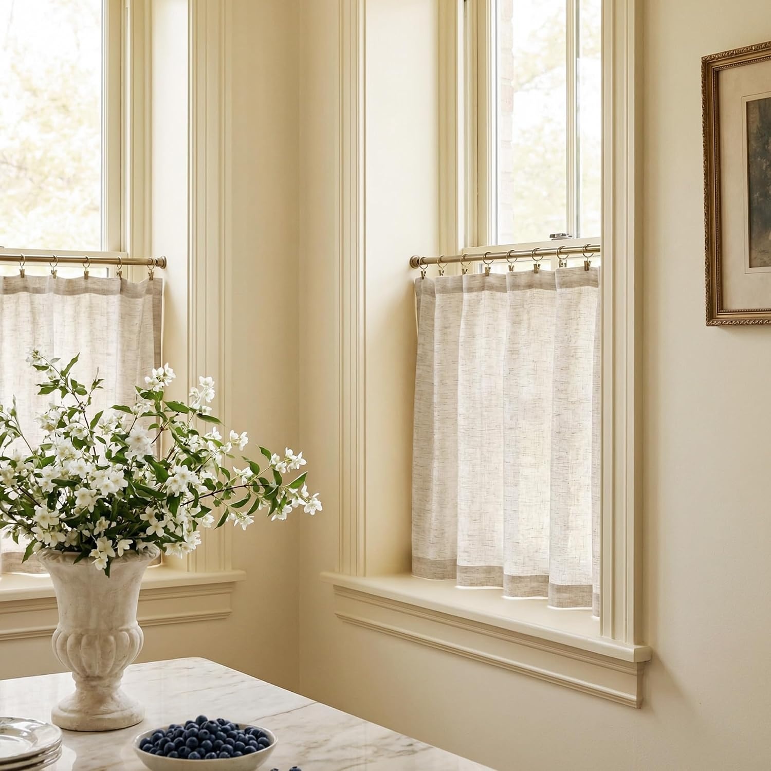 image:imageNICETOWN Natural Faux Linen Curtains 63 Inch Length 2 Panels W55xL63Linen