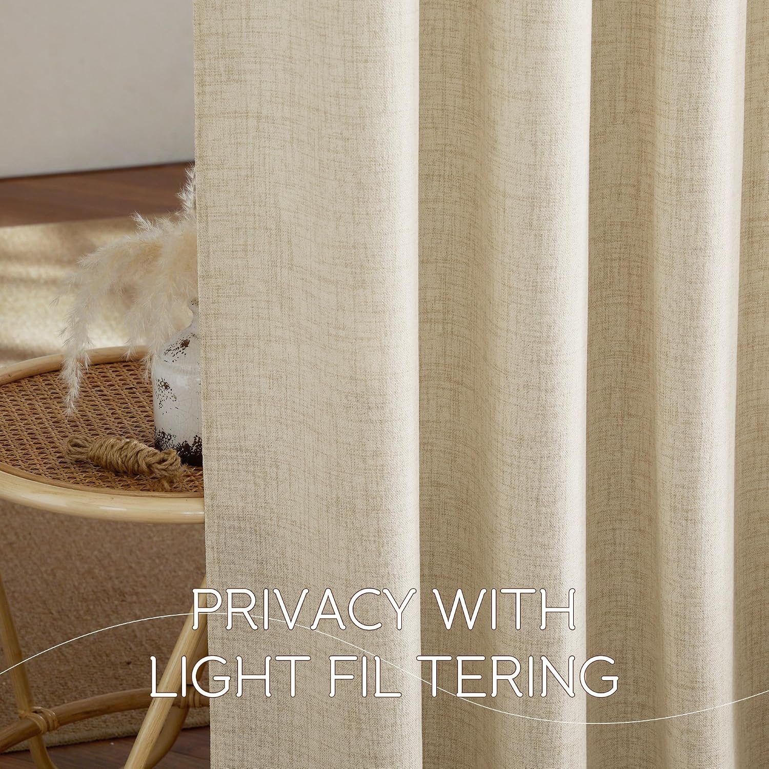 image:imageNICETOWN Natural Faux Linen Curtains 63 Inch Length 2 Panels W55xL63Linen