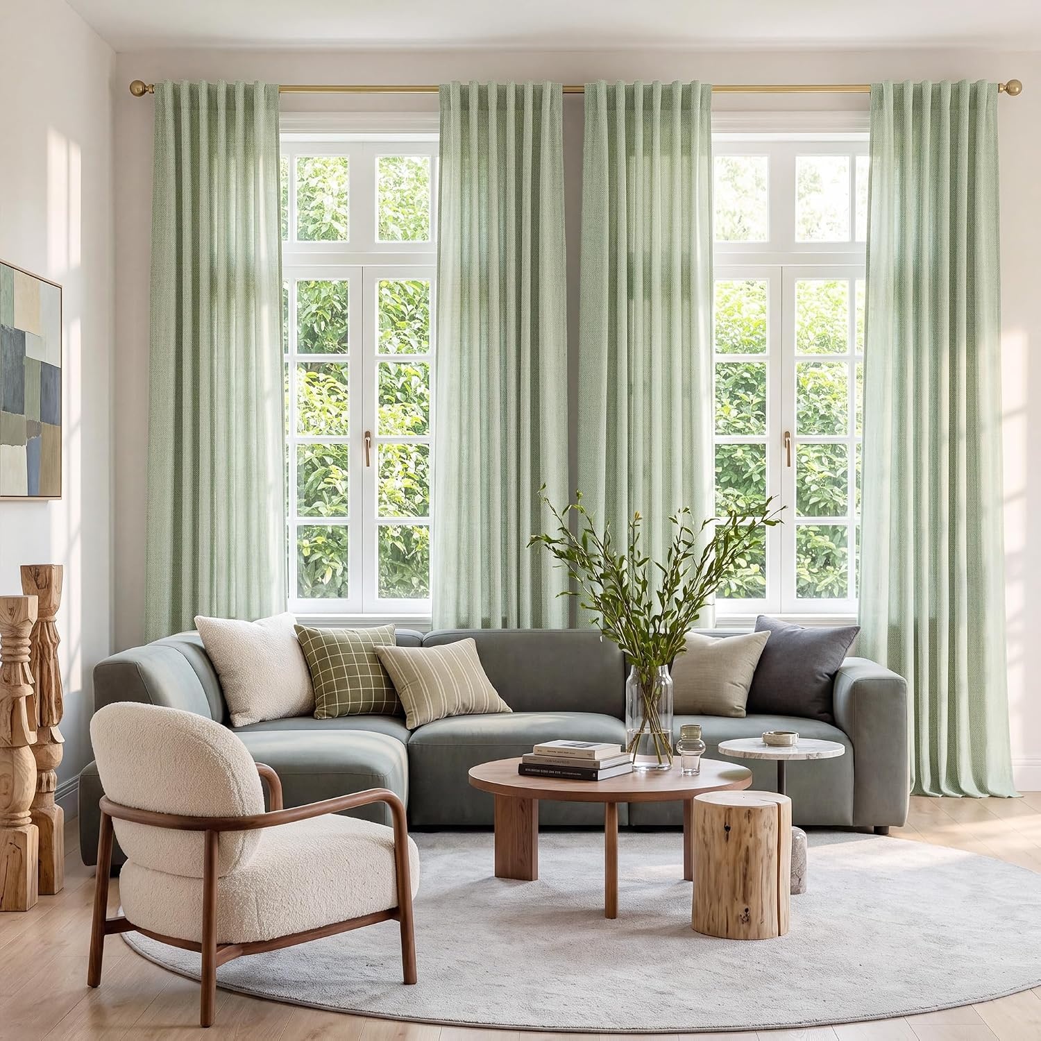 image:imageNICETOWN Natural Faux Linen Curtains 63 Inch Length 2 Panels W55xL63Sage Green