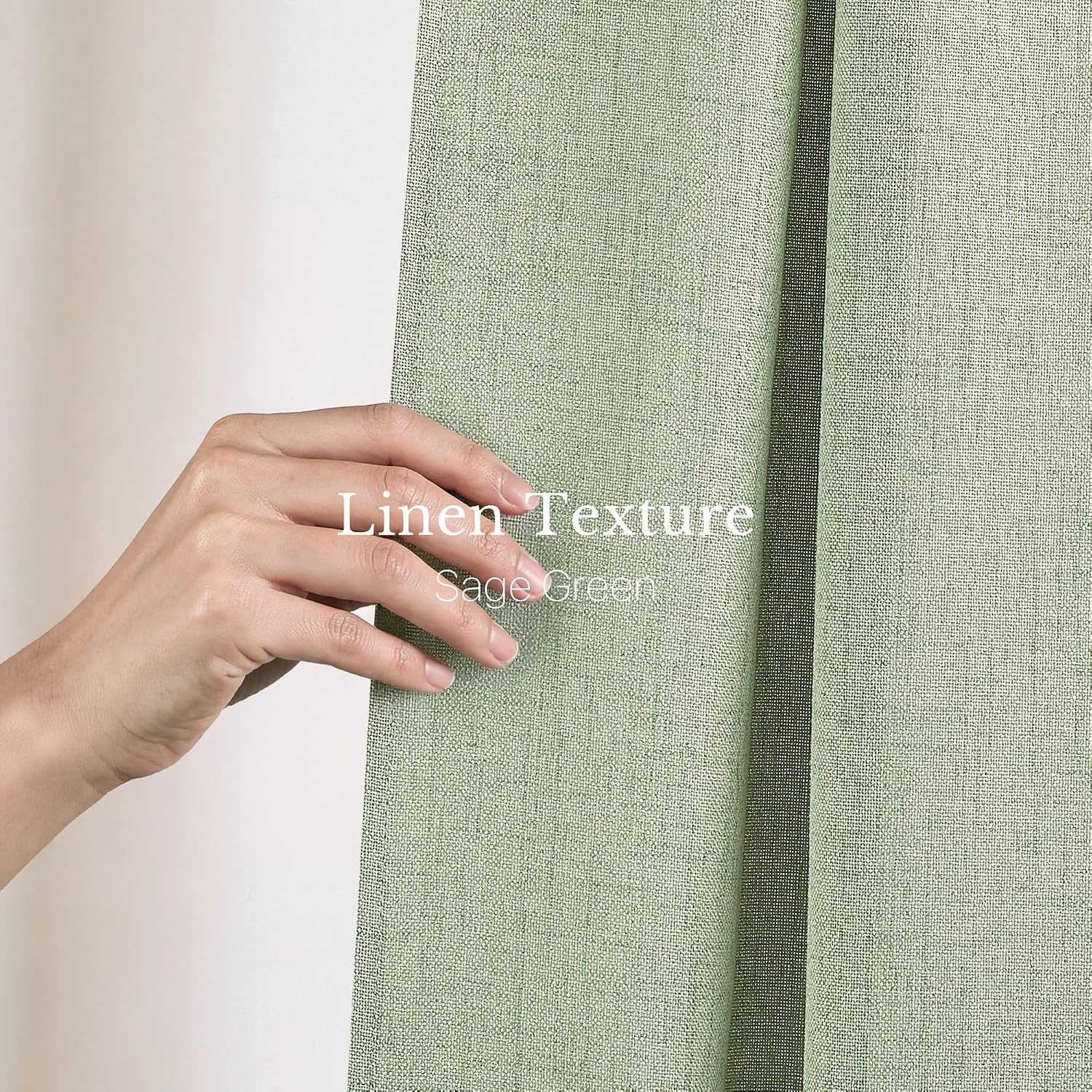 image:imageNICETOWN Natural Faux Linen Curtains 63 Inch Length 2 Panels W55xL63Sage Green