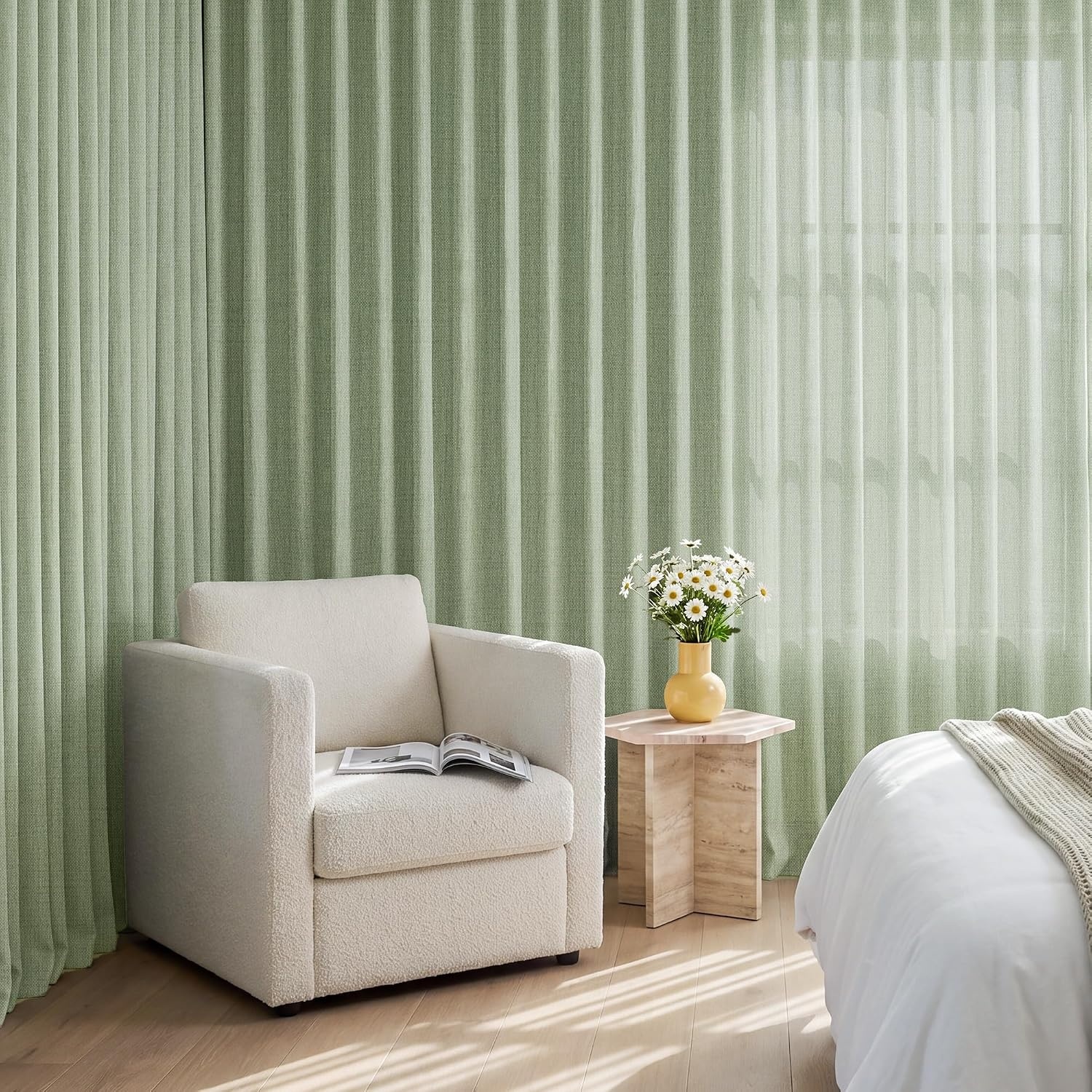 image:imageNICETOWN Natural Faux Linen Curtains 63 Inch Length 2 Panels W55xL63Sage Green