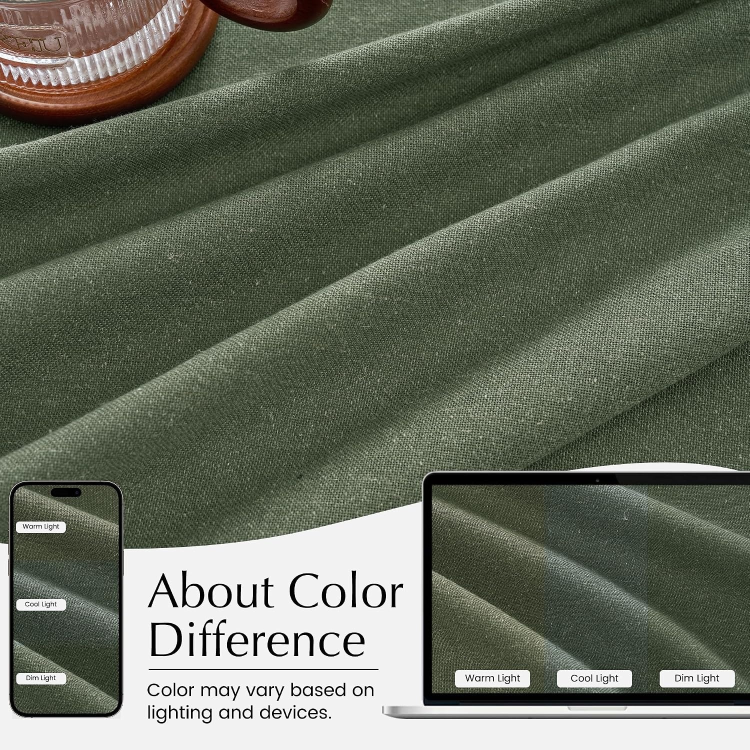 image:imageNICETOWN Natural Pinch Pleated Linen Kitchen Window CurtainsForest Green