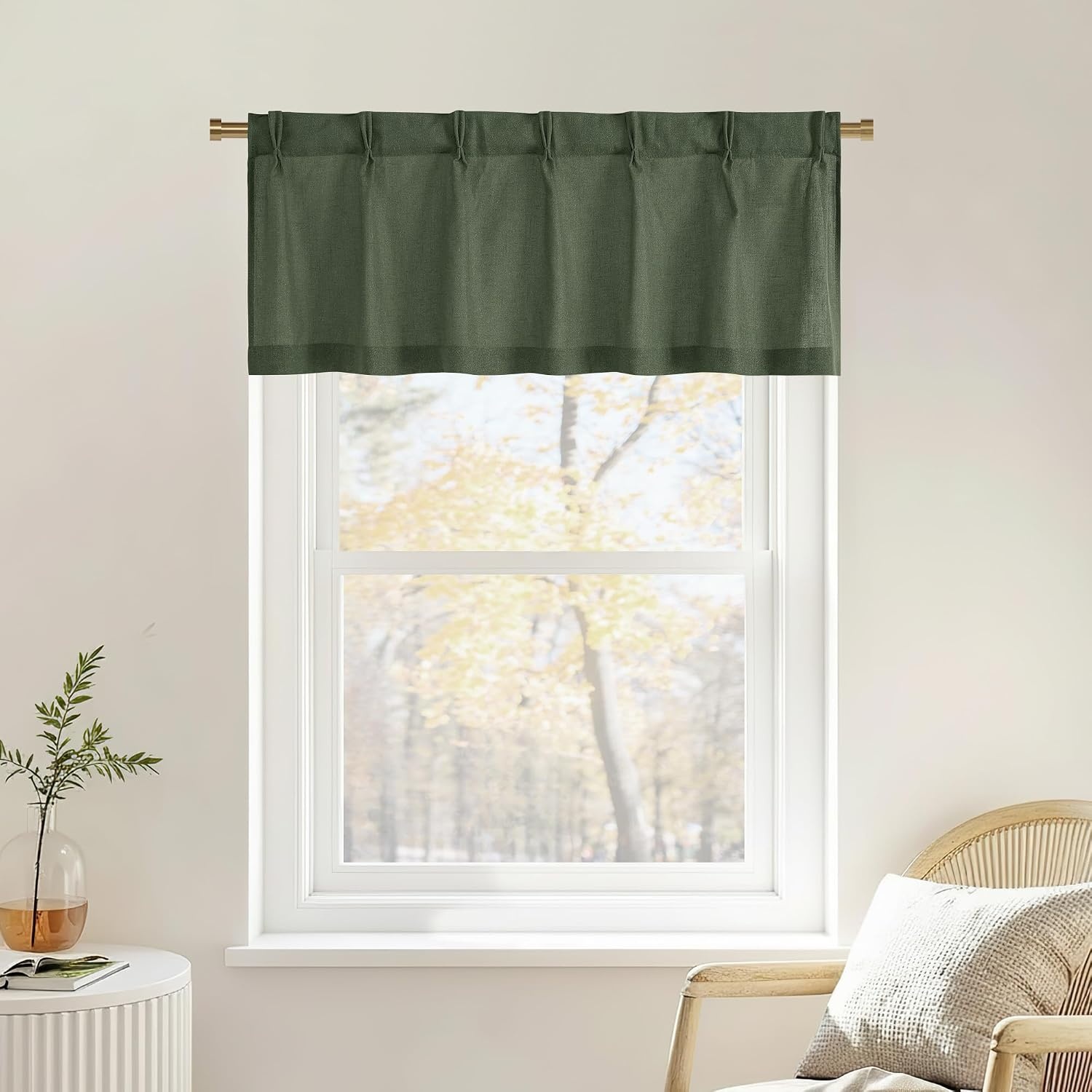 image:imageNICETOWN Natural Pinch Pleated Linen Kitchen Window CurtainsForest Green