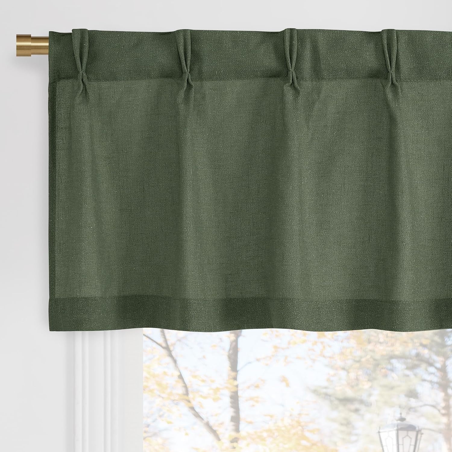 image:imageNICETOWN Natural Pinch Pleated Linen Kitchen Window CurtainsForest Green