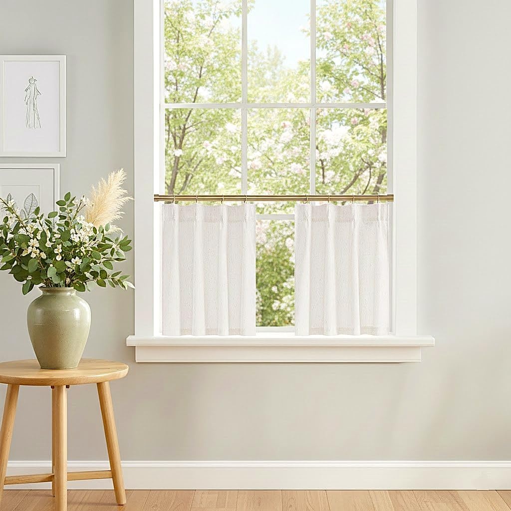 image:imageNICETOWN Natural Pinch Pleated Linen Kitchen Window CurtainsNatural