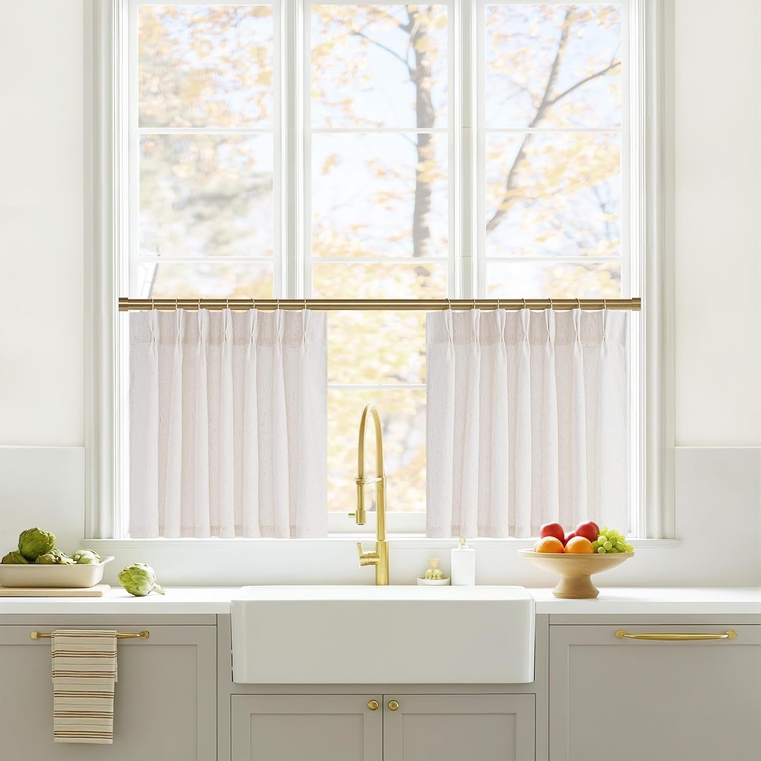 image:imageNICETOWN Natural Pinch Pleated Linen Kitchen Window CurtainsNatural