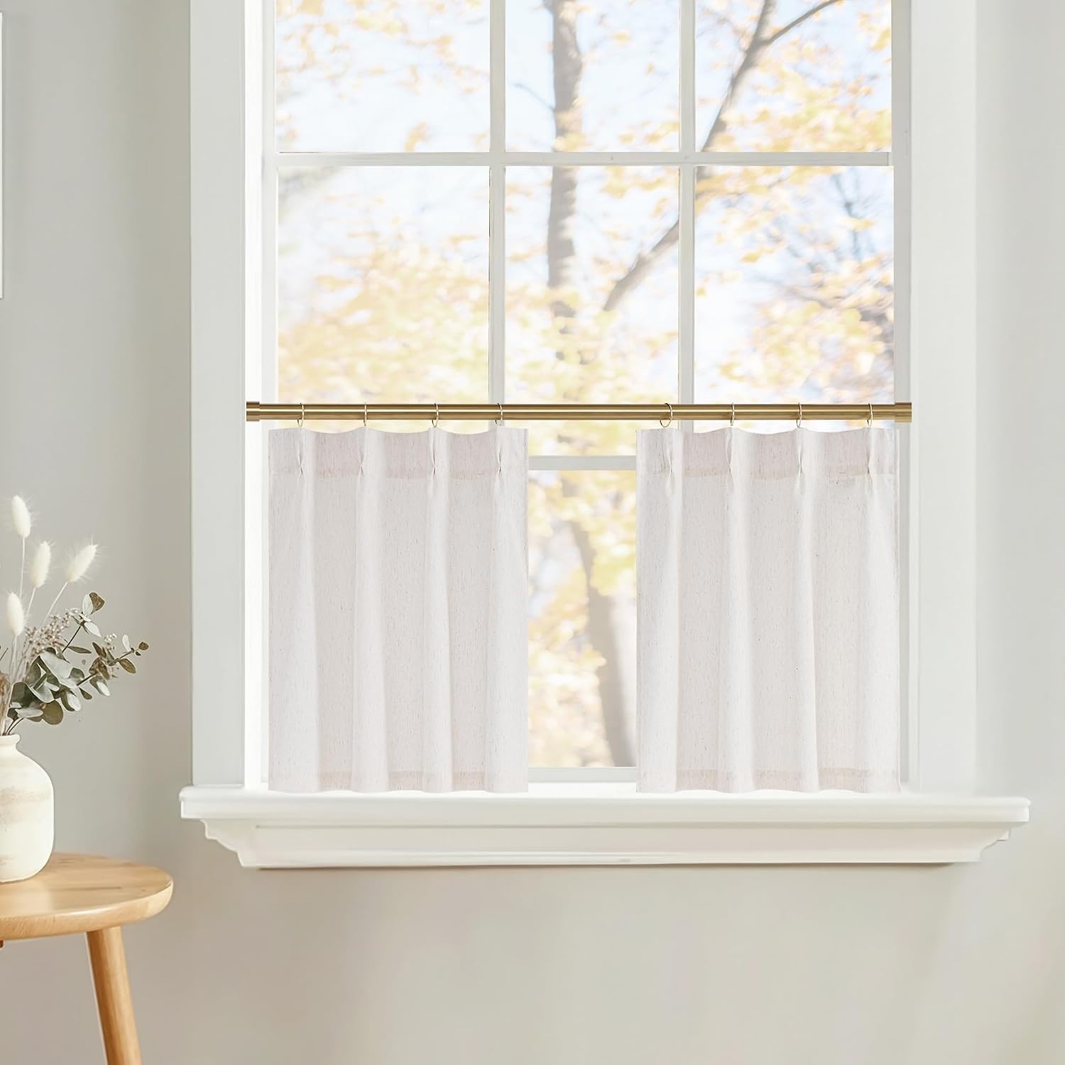 image:imageNICETOWN Natural Pinch Pleated Linen Kitchen Window CurtainsNatural