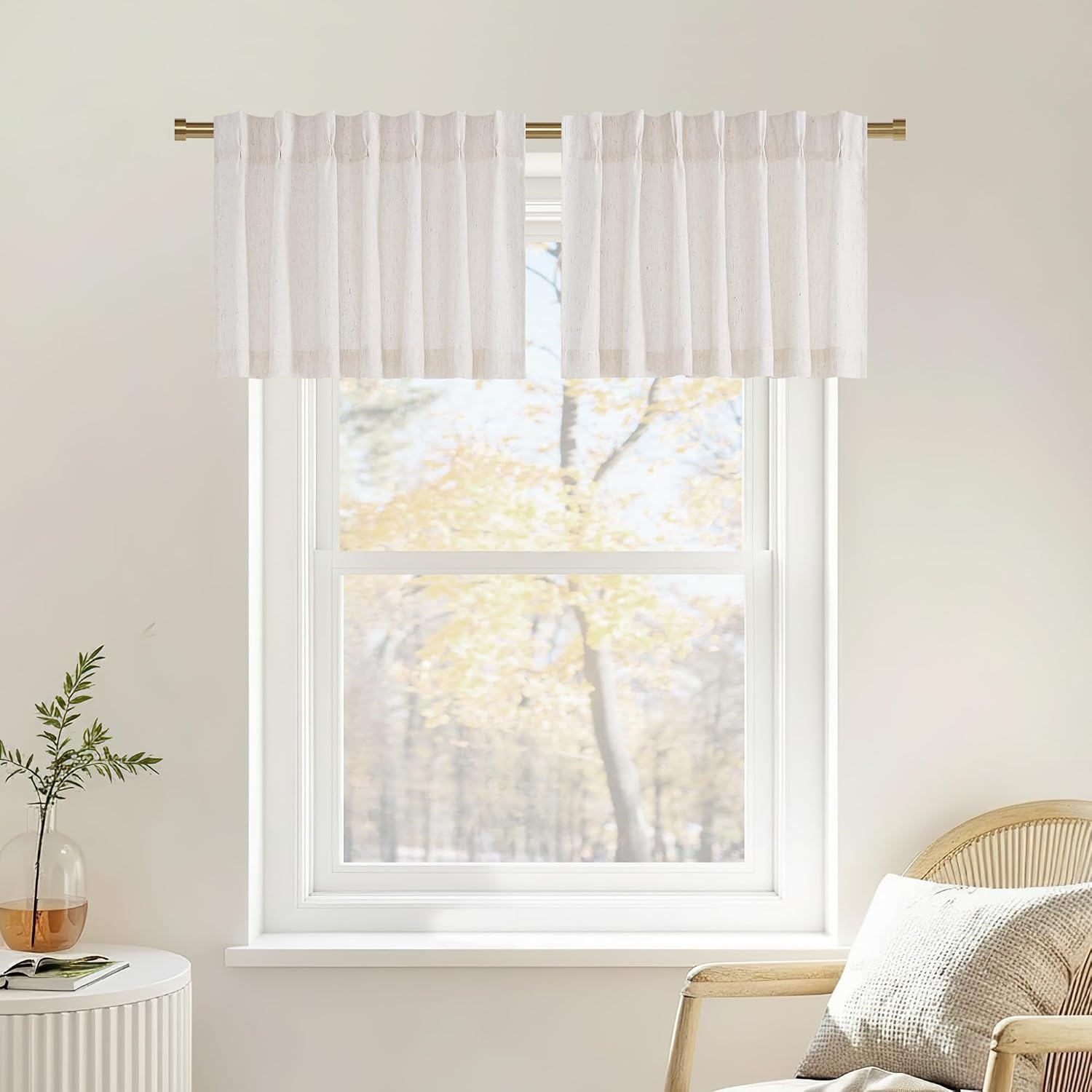 image:imageNICETOWN Natural Pinch Pleated Linen Kitchen Window CurtainsNatural