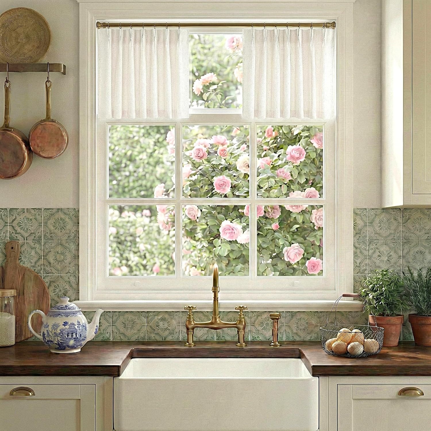 image:imageNICETOWN Natural Pinch Pleated Linen Kitchen Window CurtainsNatural