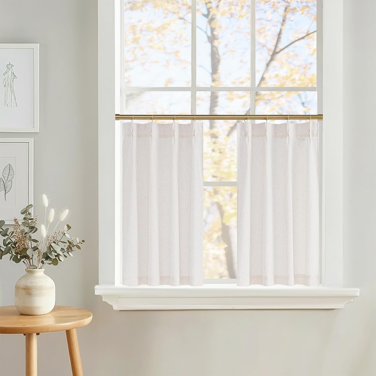 image:imageNICETOWN Natural Pinch Pleated Linen Kitchen Window CurtainsNatural