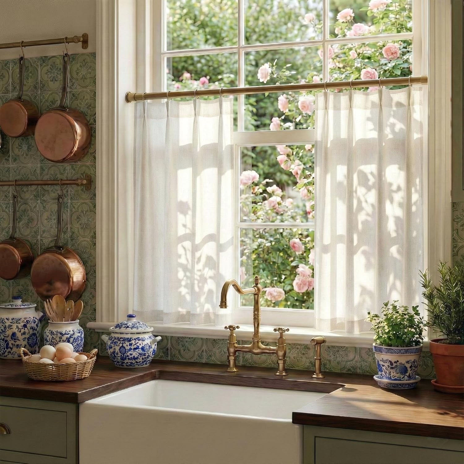 image:imageNICETOWN Natural Pinch Pleated Linen Kitchen Window CurtainsNatural