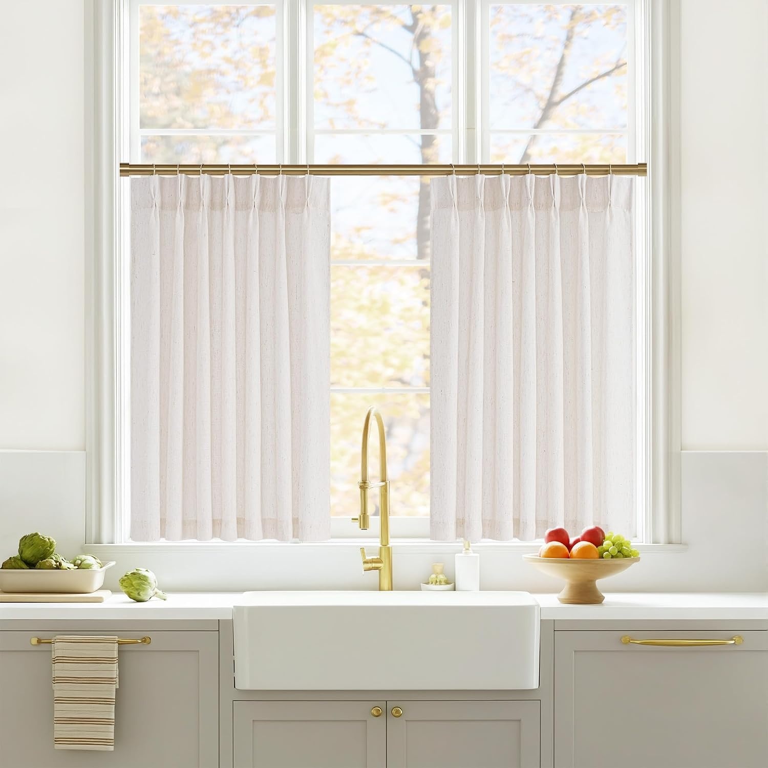image:imageNICETOWN Natural Pinch Pleated Linen Kitchen Window CurtainsNatural