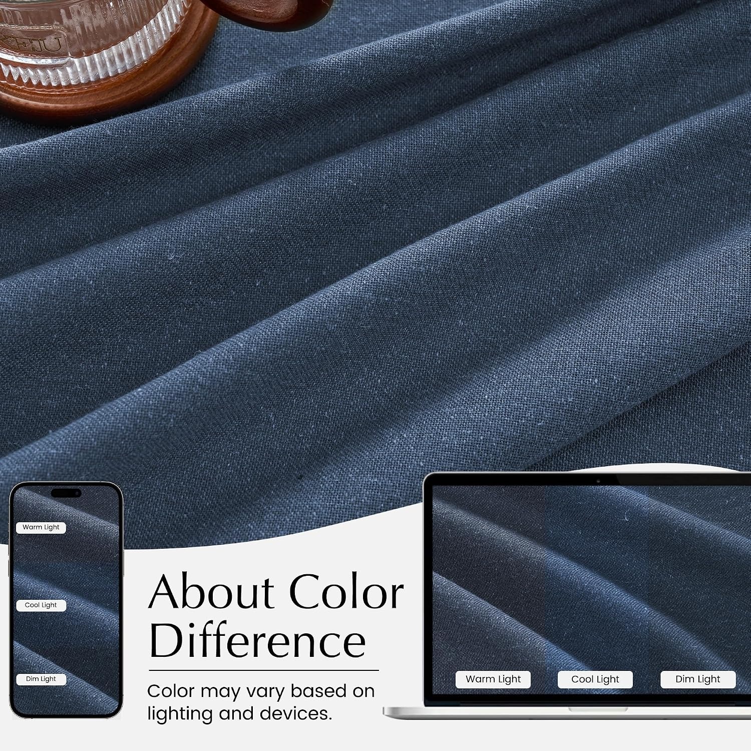 image:imageNICETOWN Natural Pinch Pleated Linen Kitchen Window CurtainsNavy Blue