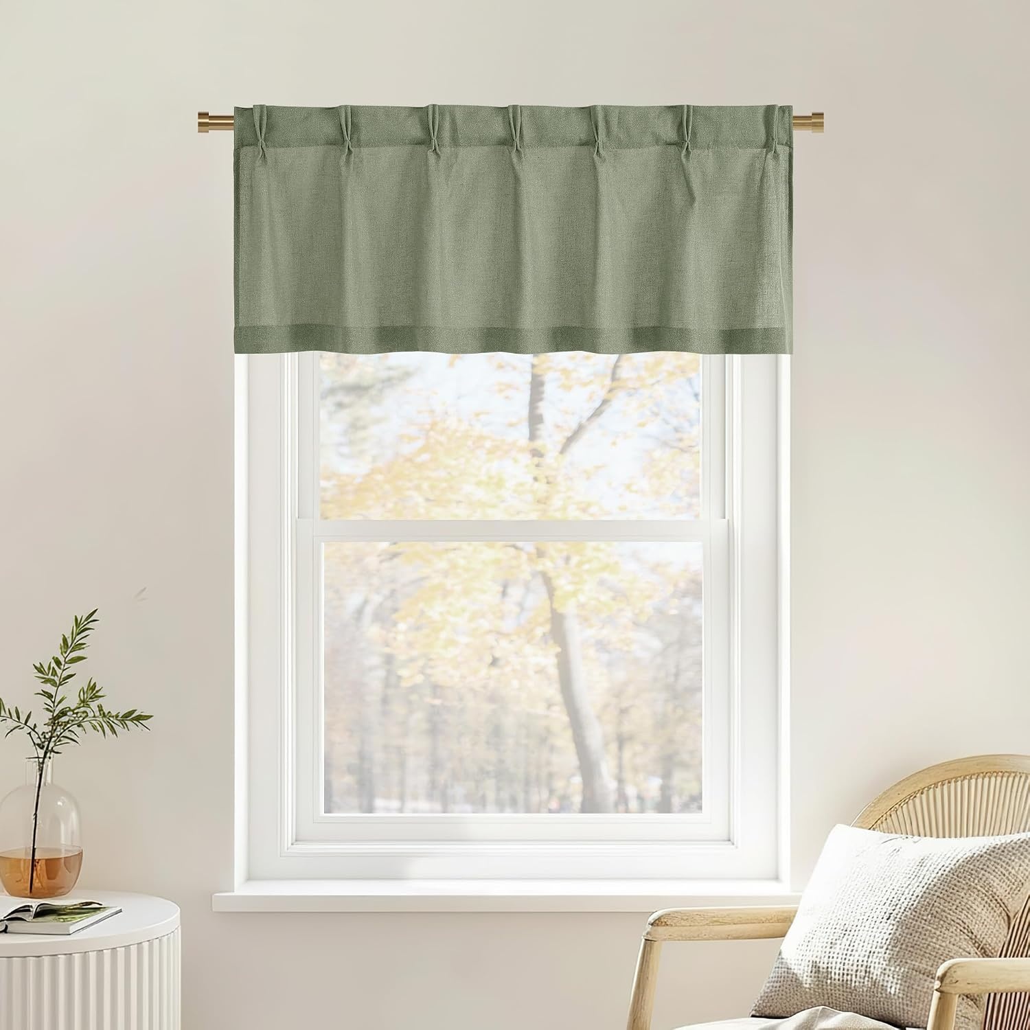 image:imageNICETOWN Natural Pinch Pleated Linen Kitchen Window CurtainsSage Green