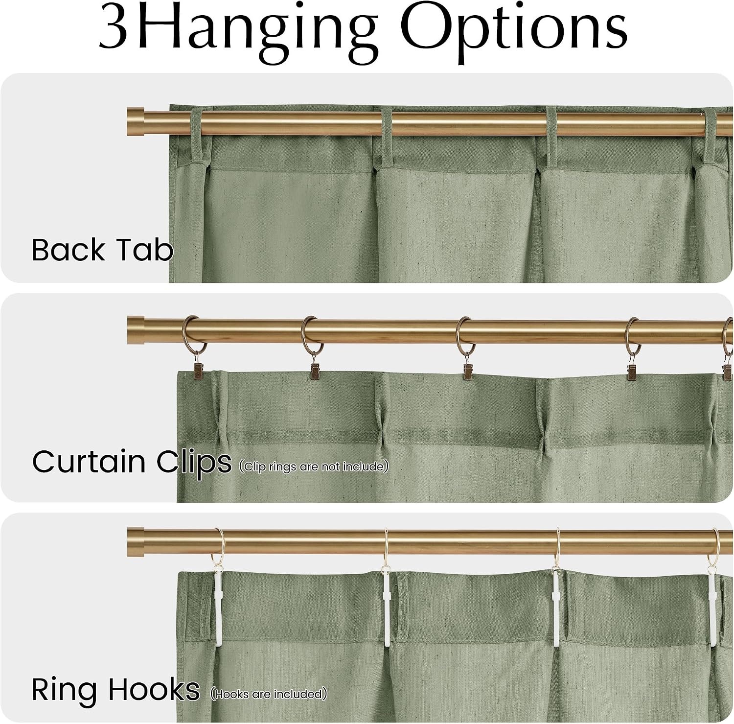 image:imageNICETOWN Natural Pinch Pleated Linen Kitchen Window CurtainsSage Green