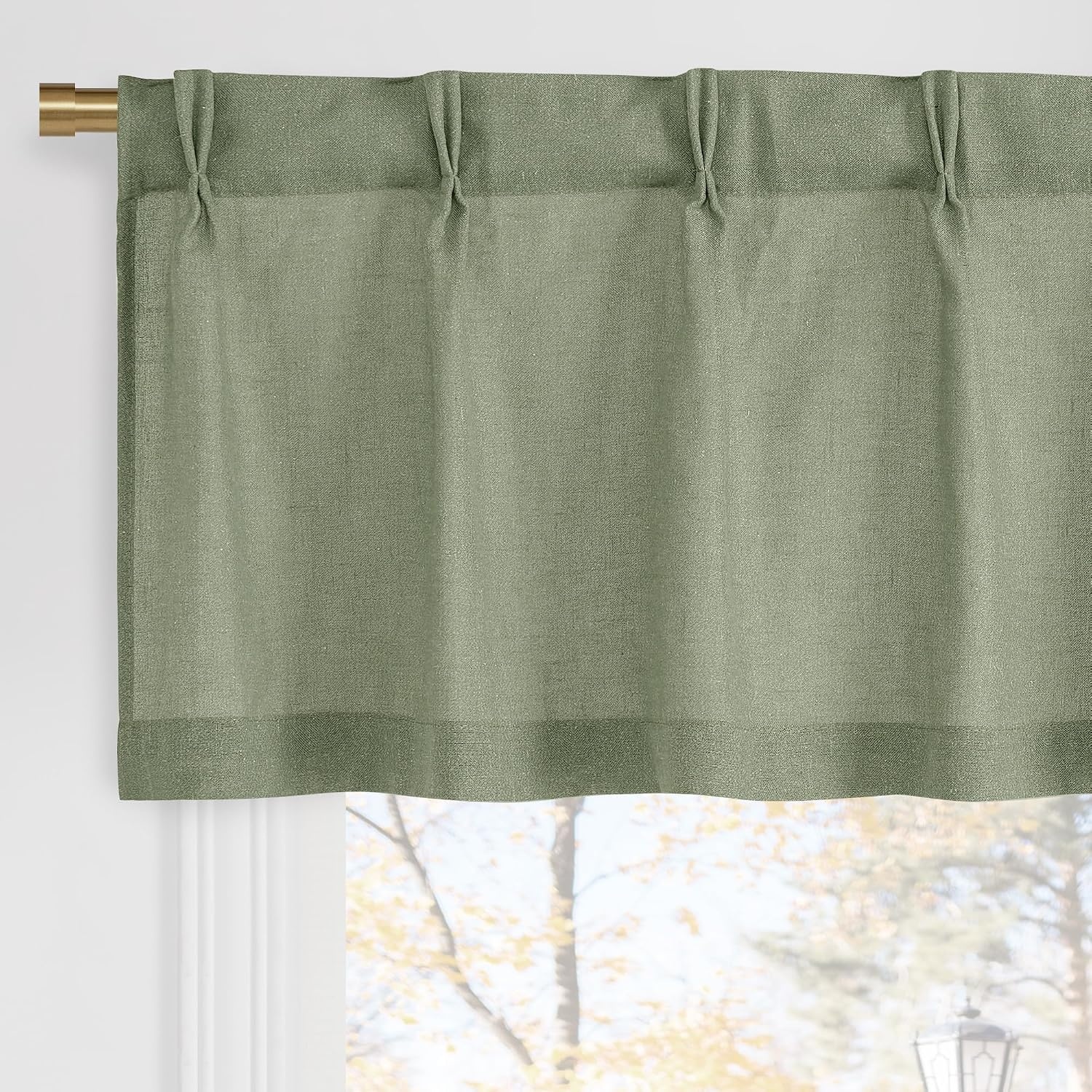 image:imageNICETOWN Natural Pinch Pleated Linen Kitchen Window CurtainsSage Green