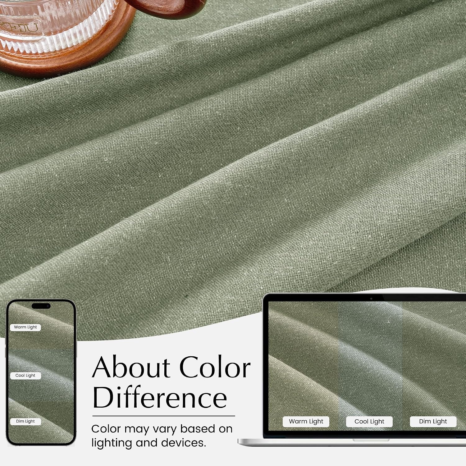 image:imageNICETOWN Natural Pinch Pleated Linen Kitchen Window CurtainsSage Green