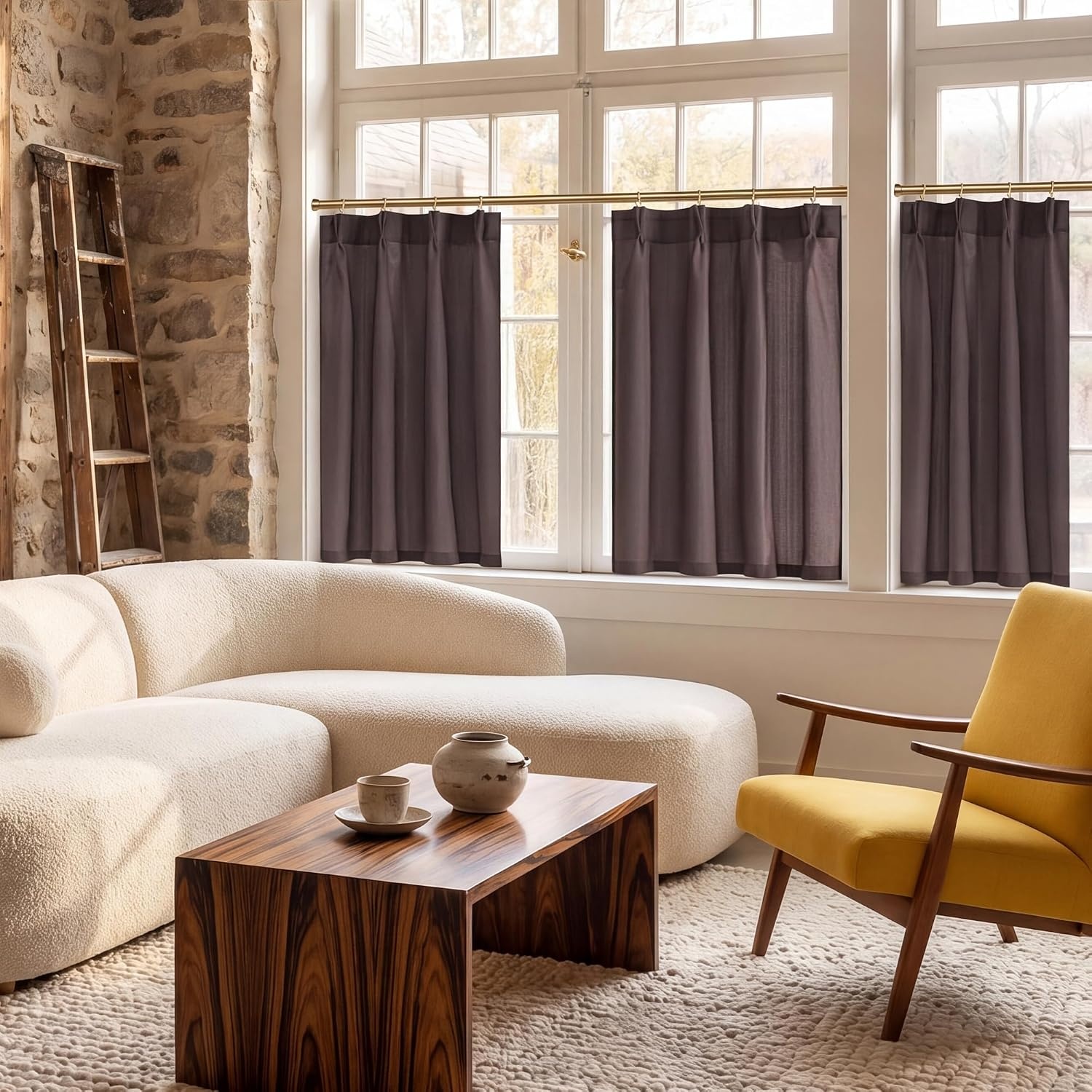 image:imageNICETOWN Natural Pinch Pleated Linen Kitchen Window CurtainsTaupe