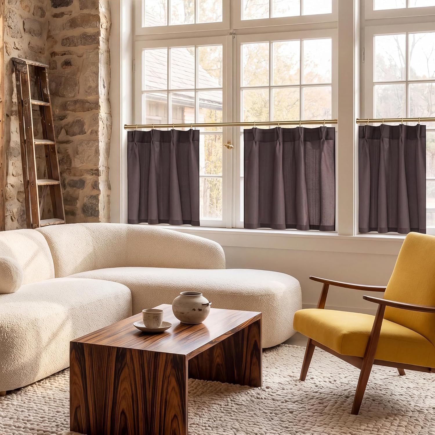image:imageNICETOWN Natural Pinch Pleated Linen Kitchen Window CurtainsTaupe