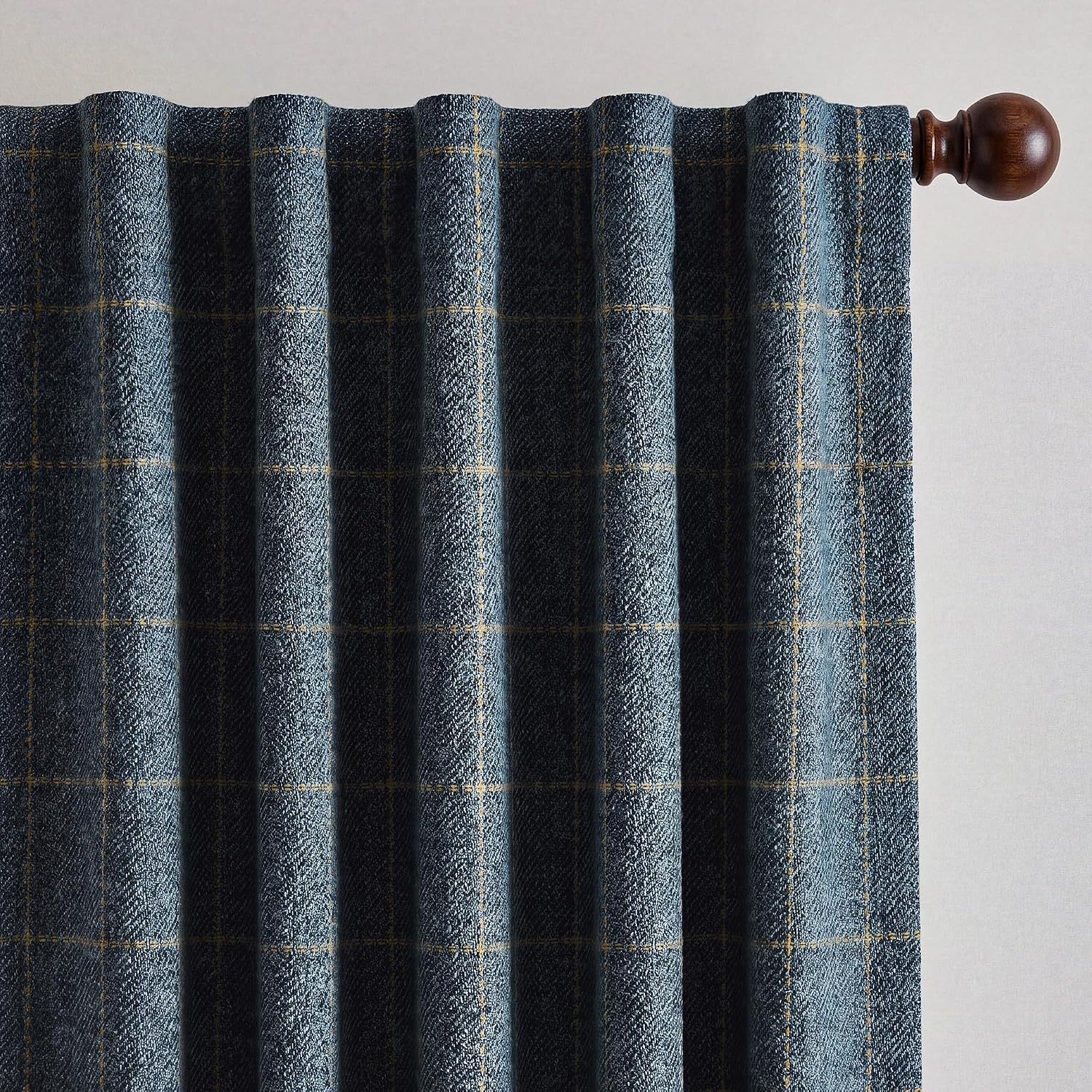 image:imageNICETOWN Olive Green Linen Plaid Bedroom Curtains Rod Pocket amp Back Tab Geometric Jacquard Thick Wovern Mudcloth Light Filtering Window Treatments for Home Decor W52 x L84 2 PanelsDusty Blue