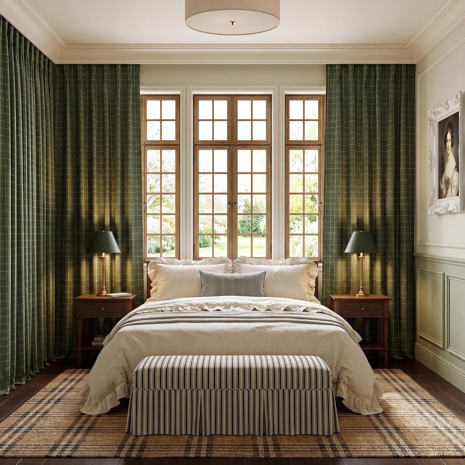 image:imageNICETOWN Olive Green Linen Plaid Bedroom Curtains Rod Pocket amp Back Tab Geometric Jacquard Thick Wovern Mudcloth Light Filtering Window Treatments for Home Decor W52 x L84 2 PanelsOlive Green