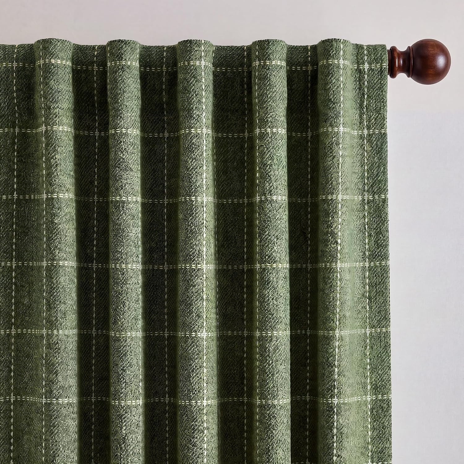 image:imageNICETOWN Olive Green Linen Plaid Bedroom Curtains Rod Pocket amp Back Tab Geometric Jacquard Thick Wovern Mudcloth Light Filtering Window Treatments for Home Decor W52 x L84 2 PanelsOlive Green