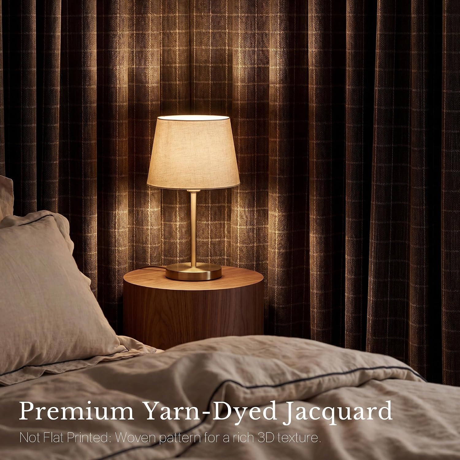 image:imageNICETOWN Olive Green Linen Plaid Bedroom Curtains Rod Pocket amp Back Tab Geometric Jacquard Thick Wovern Mudcloth Light Filtering Window Treatments for Home Decor W52 x L84 2 PanelsBrown