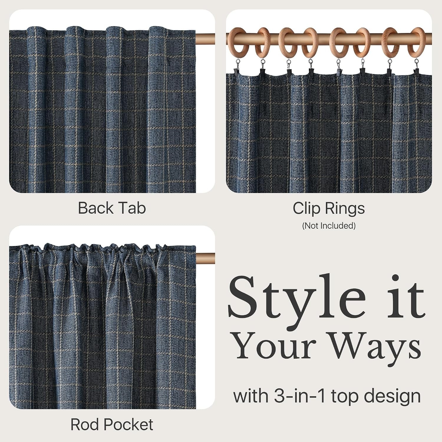 image:imageNICETOWN Olive Green Linen Plaid Bedroom Curtains Rod Pocket amp Back Tab Geometric Jacquard Thick Wovern Mudcloth Light Filtering Window Treatments for Home Decor W52 x L84 2 PanelsDusty Blue