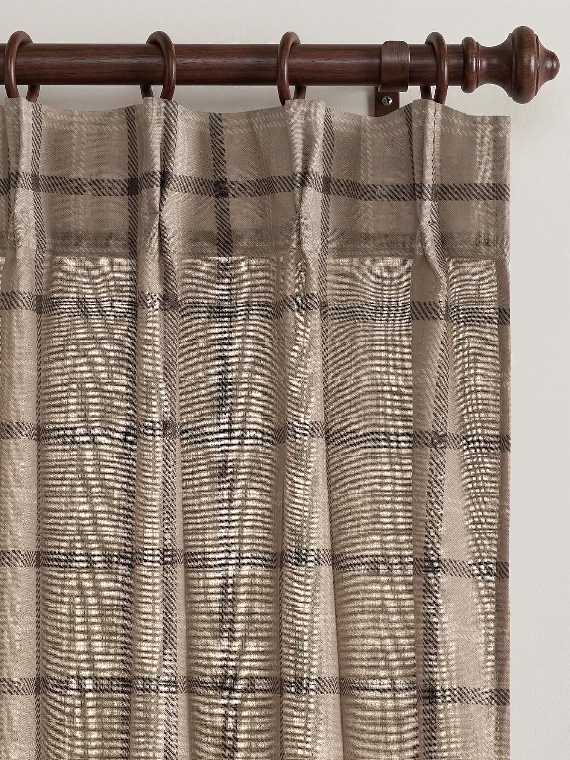 image:imageNICETOWN Pinch Pleated Blue Plaid Curtains 2 Panels W40 x L84 in Linen Blend Light Filtering Privacy Draperies with Grid Tartan Pattern Premium Curtains for Living Room Dining Room with HooksTan