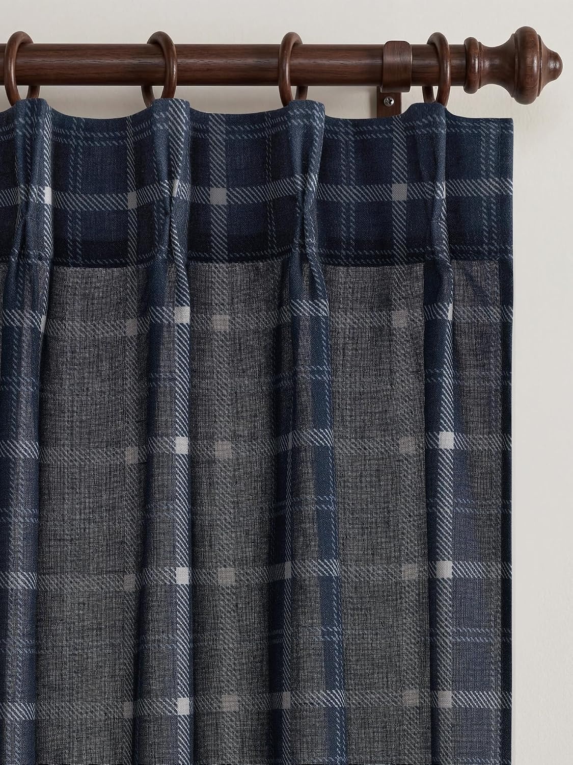 image:imageNICETOWN Pinch Pleated Blue Plaid Curtains 2 Panels W40 x L84 in Linen Blend Light Filtering Privacy Draperies with Grid Tartan Pattern Premium Curtains for Living Room Dining Room with HooksNavy Blue