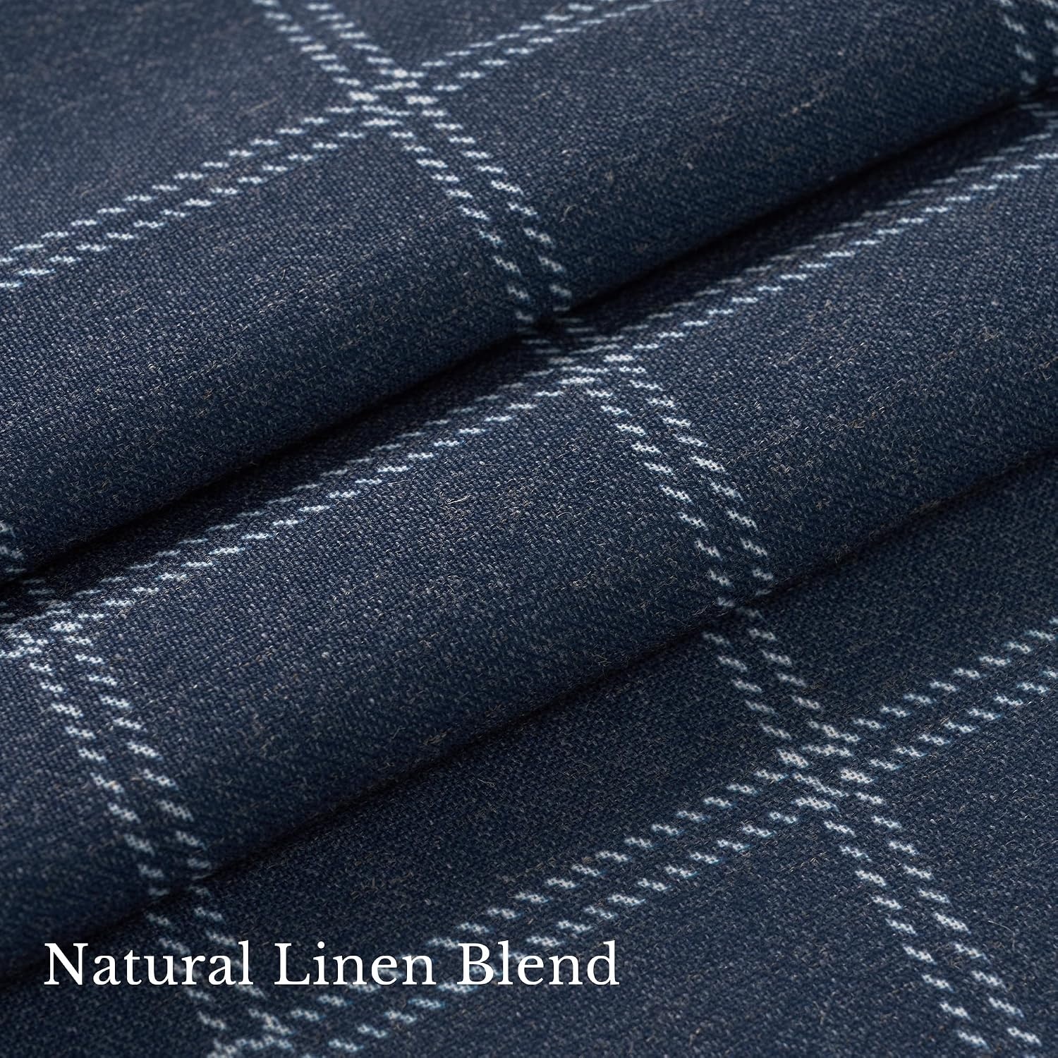 image:imageNICETOWN Pinch Pleated Blue Plaid Curtains 2 Panels W40 x L84 in Linen Blend Light Filtering Privacy Draperies with Grid Tartan Pattern Premium Curtains for Living Room Dining Room with HooksDark Blue